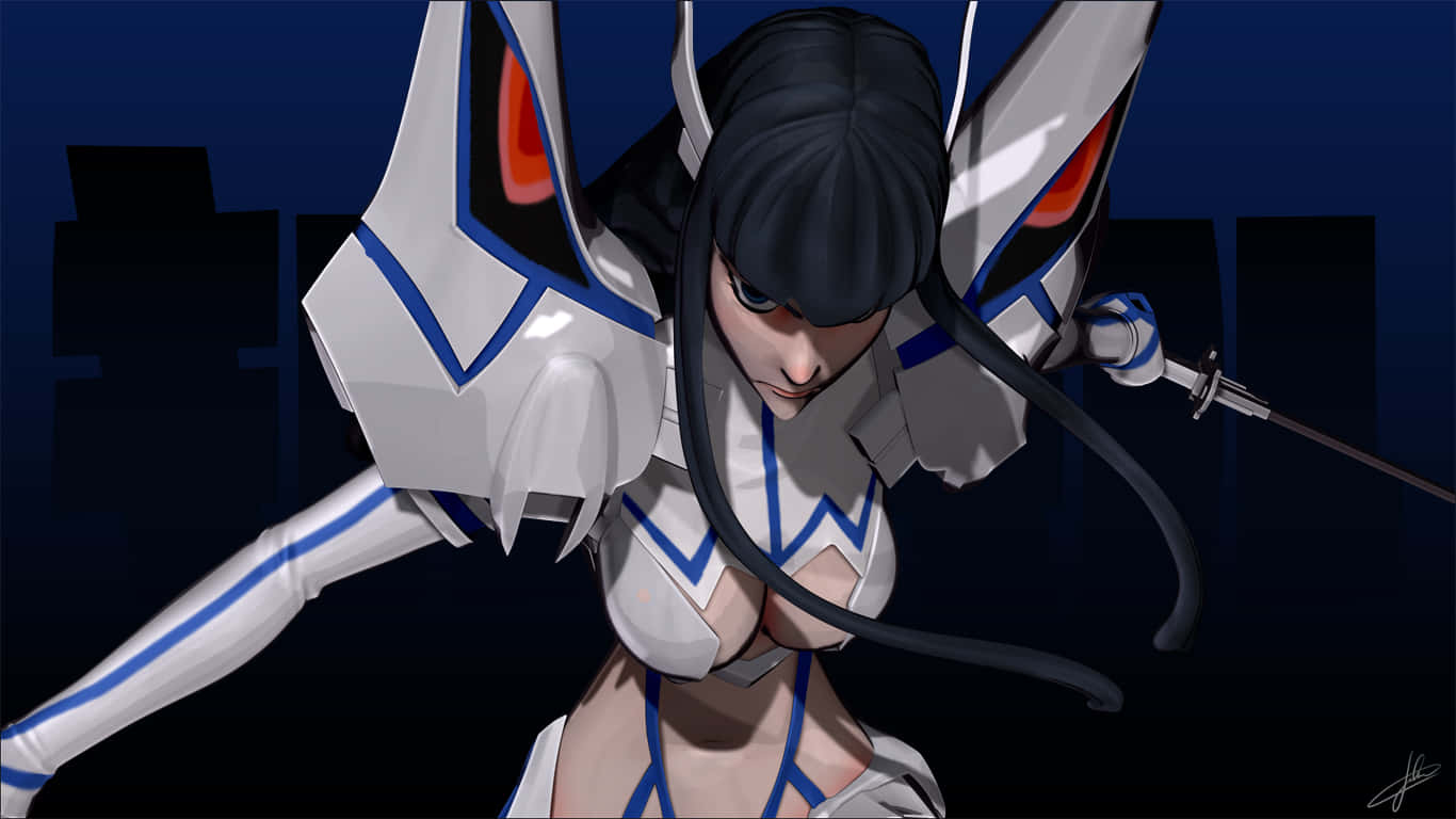 Satsuki Kiryuin Determinedly Leans Against Her Signature Red Glaive Wallpaper