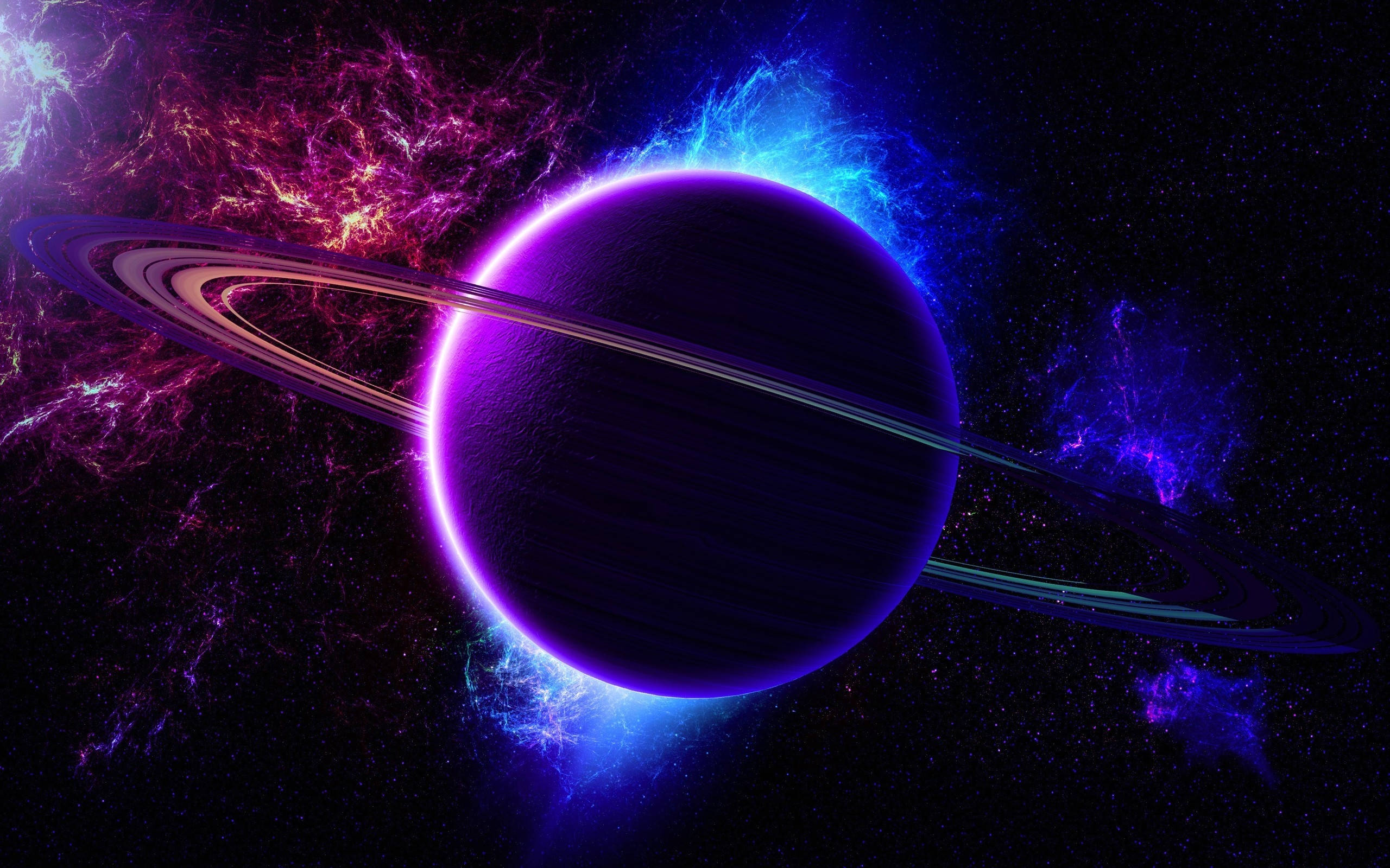 Saturn in Colorful Galaxy Wallpaper