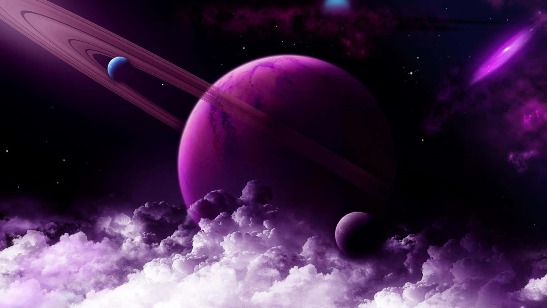 purple planets in the sky with clouds