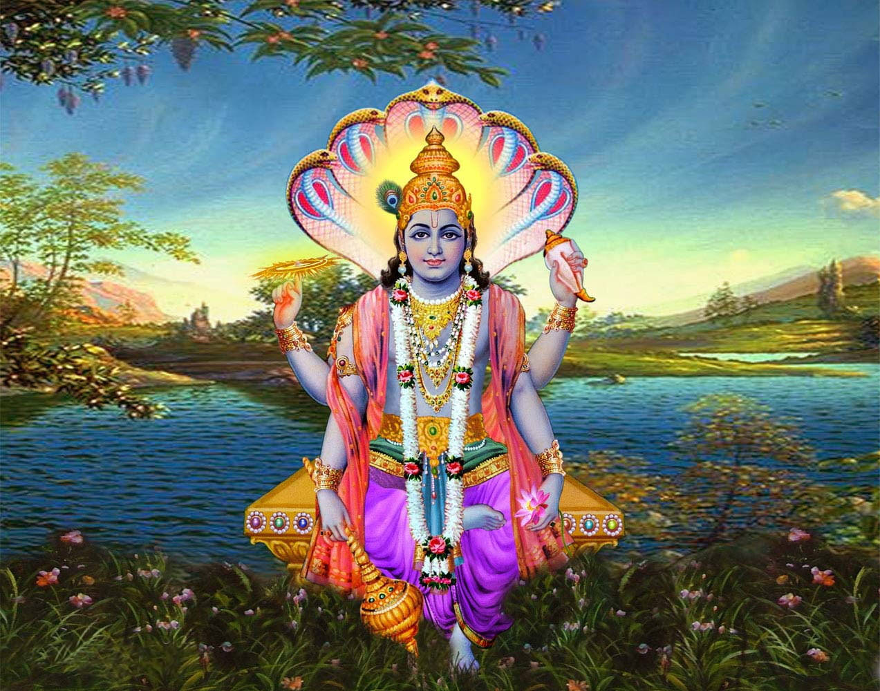 Satyanaran Puja Vishnu Natural Lake View Wallpaper