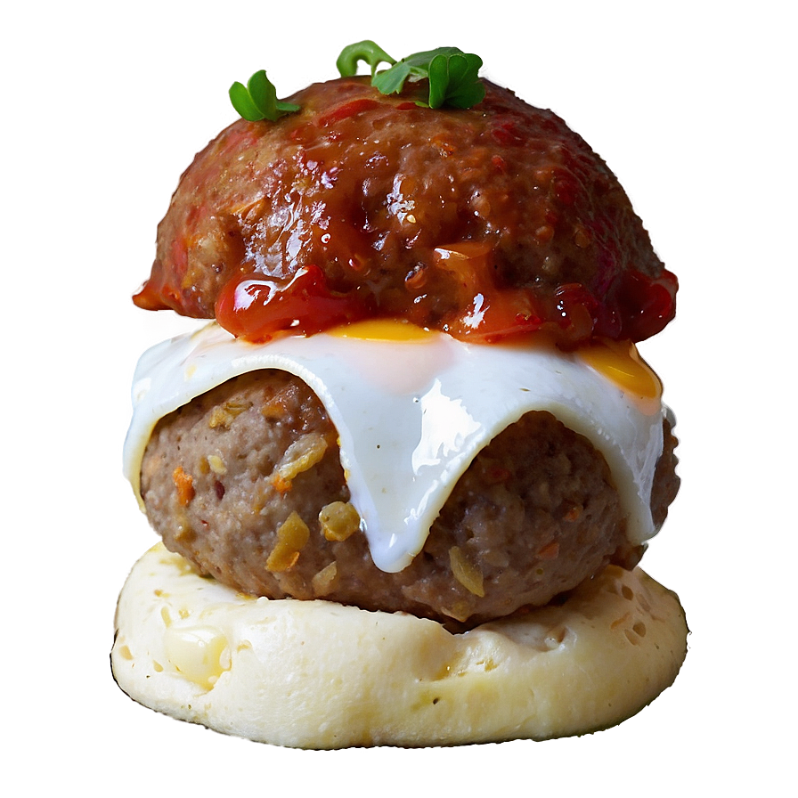 Saucy Meatballwith Mozzarellaand Basil PNG