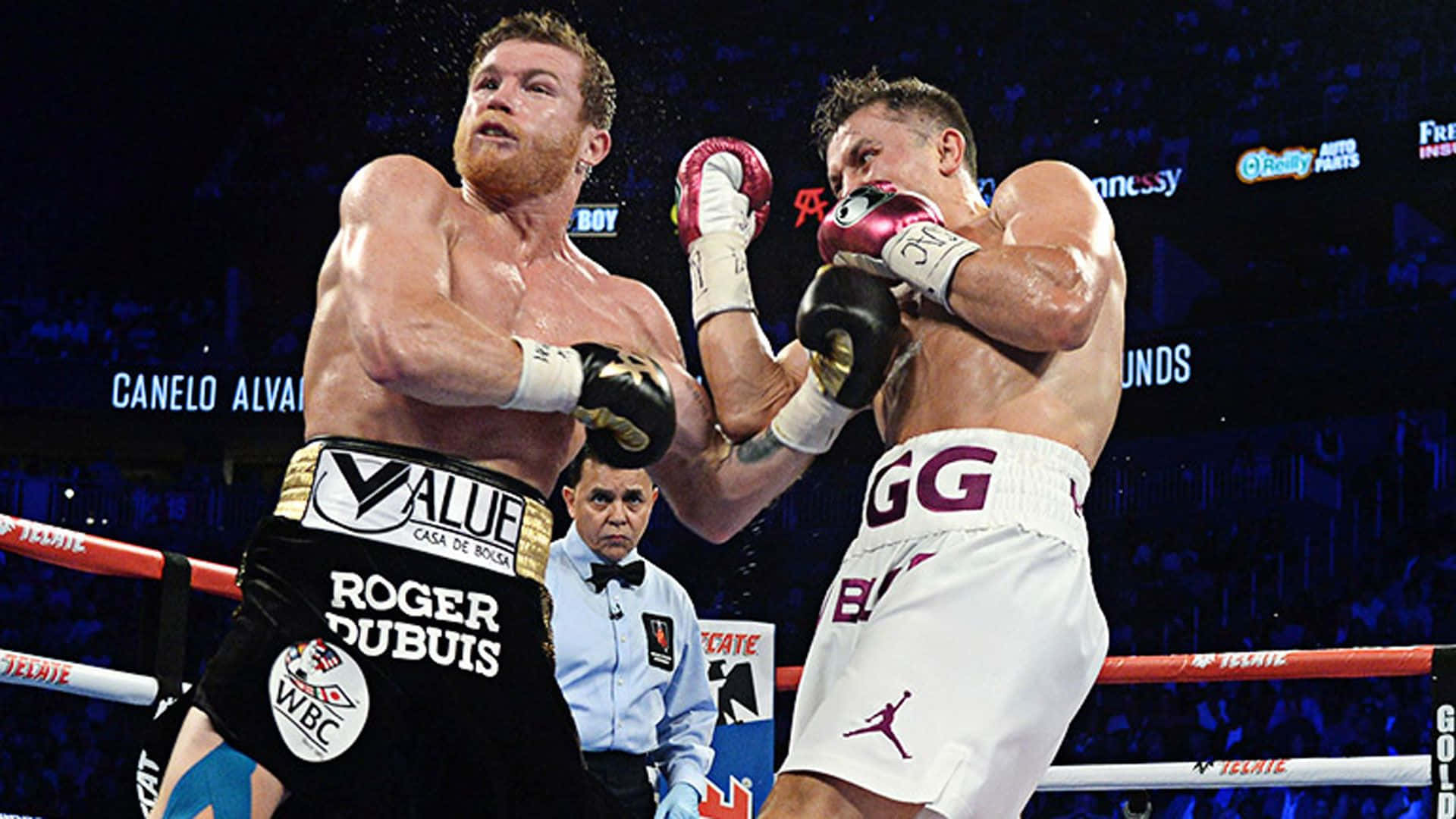 "boxing Champion Saul 'canelo' Alvarez Delivering A Powerful Punch In The Ring" Wallpaper