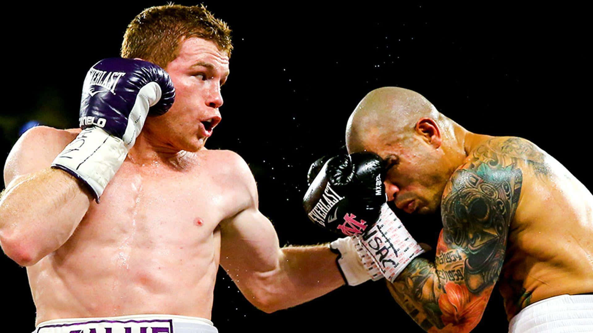 Caption: Saul 'canelo' Alvarez Delivering A Powerful Blow In A Boxing Match Wallpaper