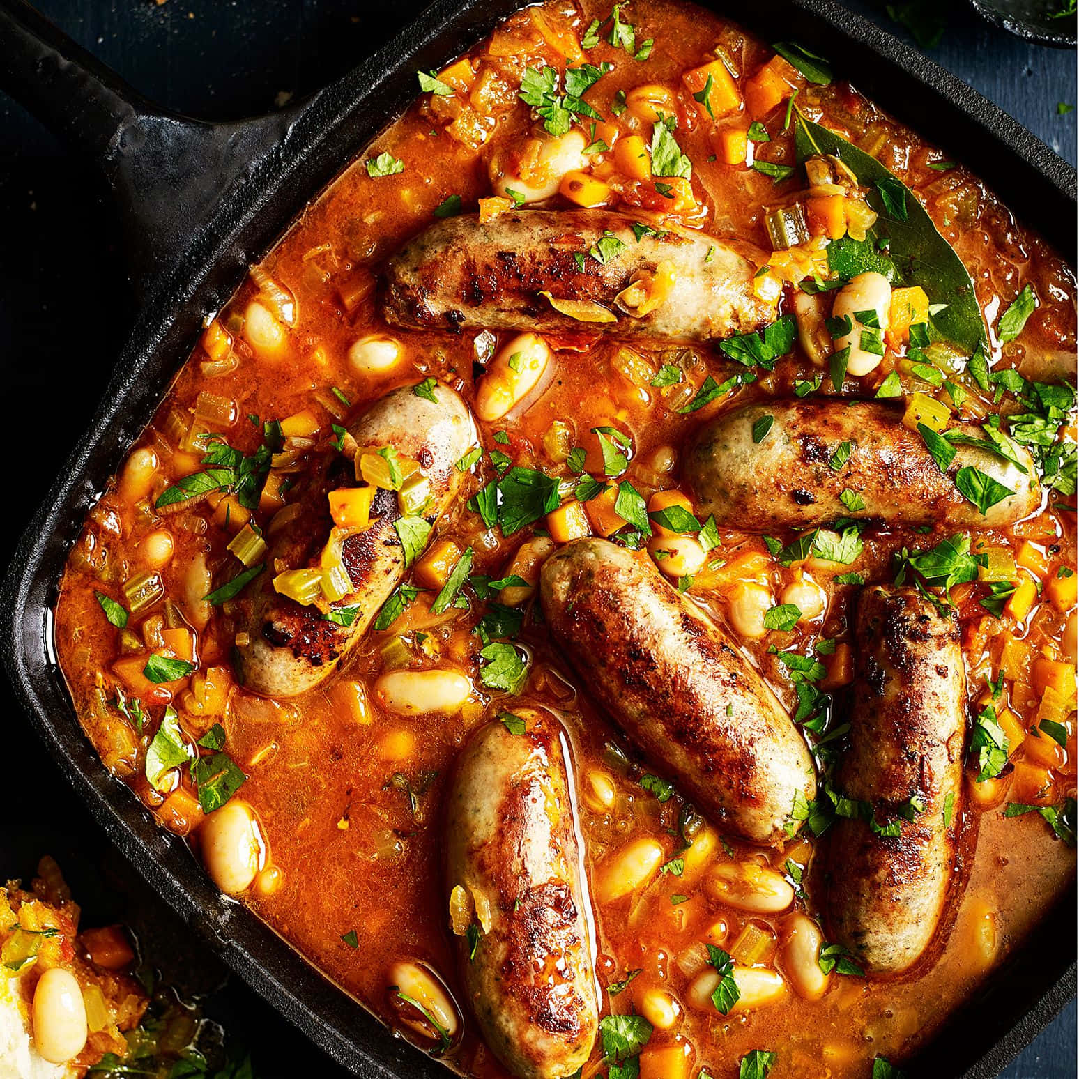 Sausages And Beans In A Skillet