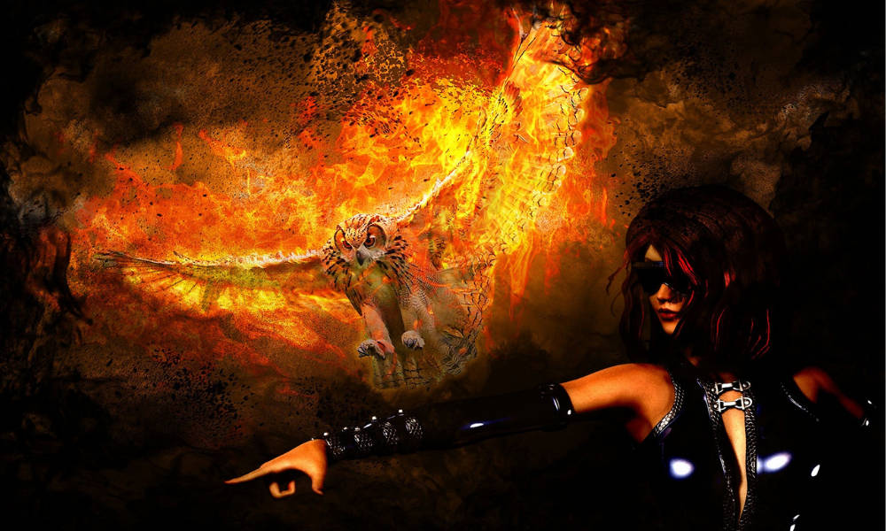 Savage Lady And Owl Fire Wings Wallpaper