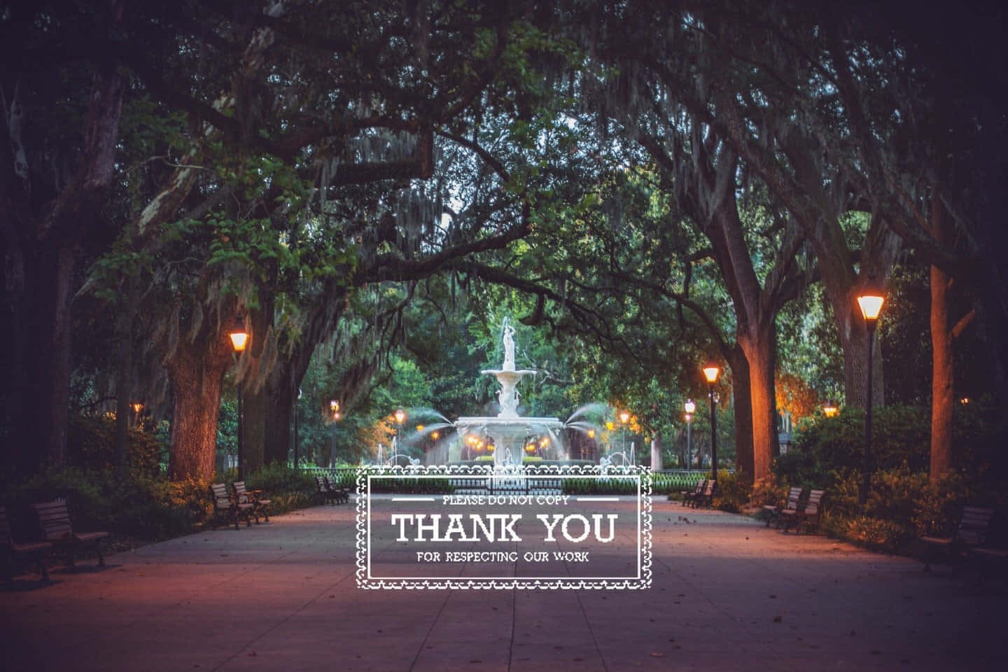 Thank You Card In A Park With Trees And Fountain