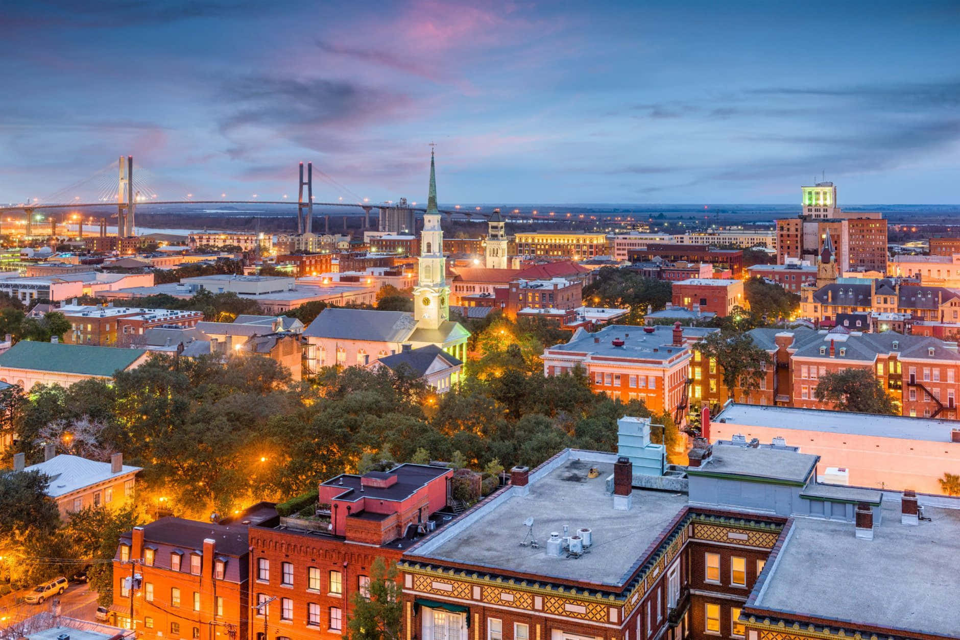 Savannah Georgia Skyline Dusk Wallpaper