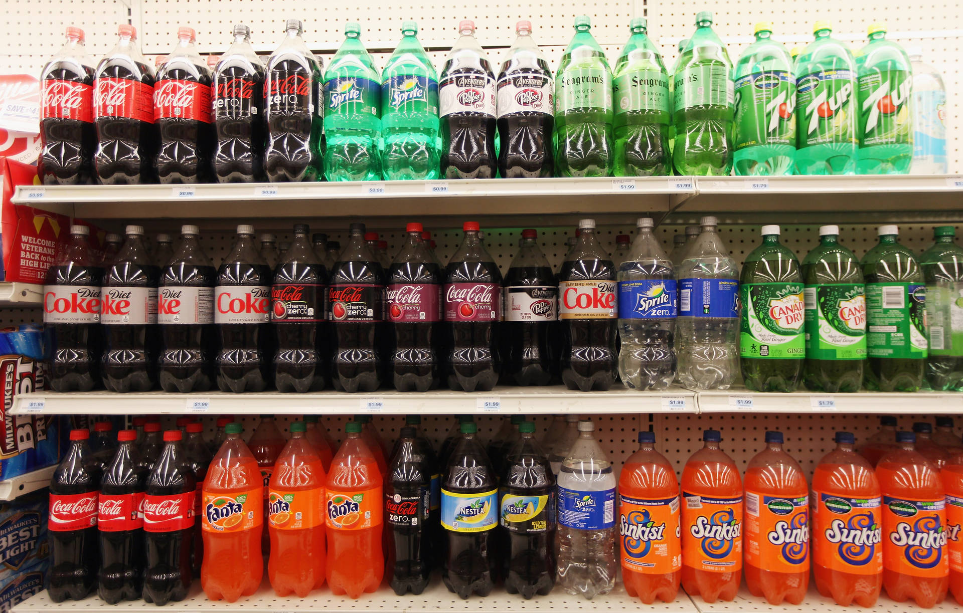 Wide selection of carbonated drinks at Save A Lot grocery store Wallpaper
