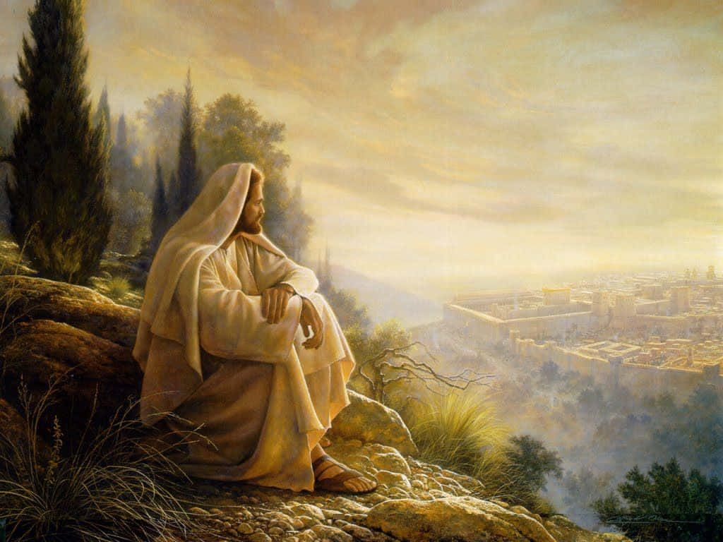 A serene savior overlooking a stunning landscape Wallpaper