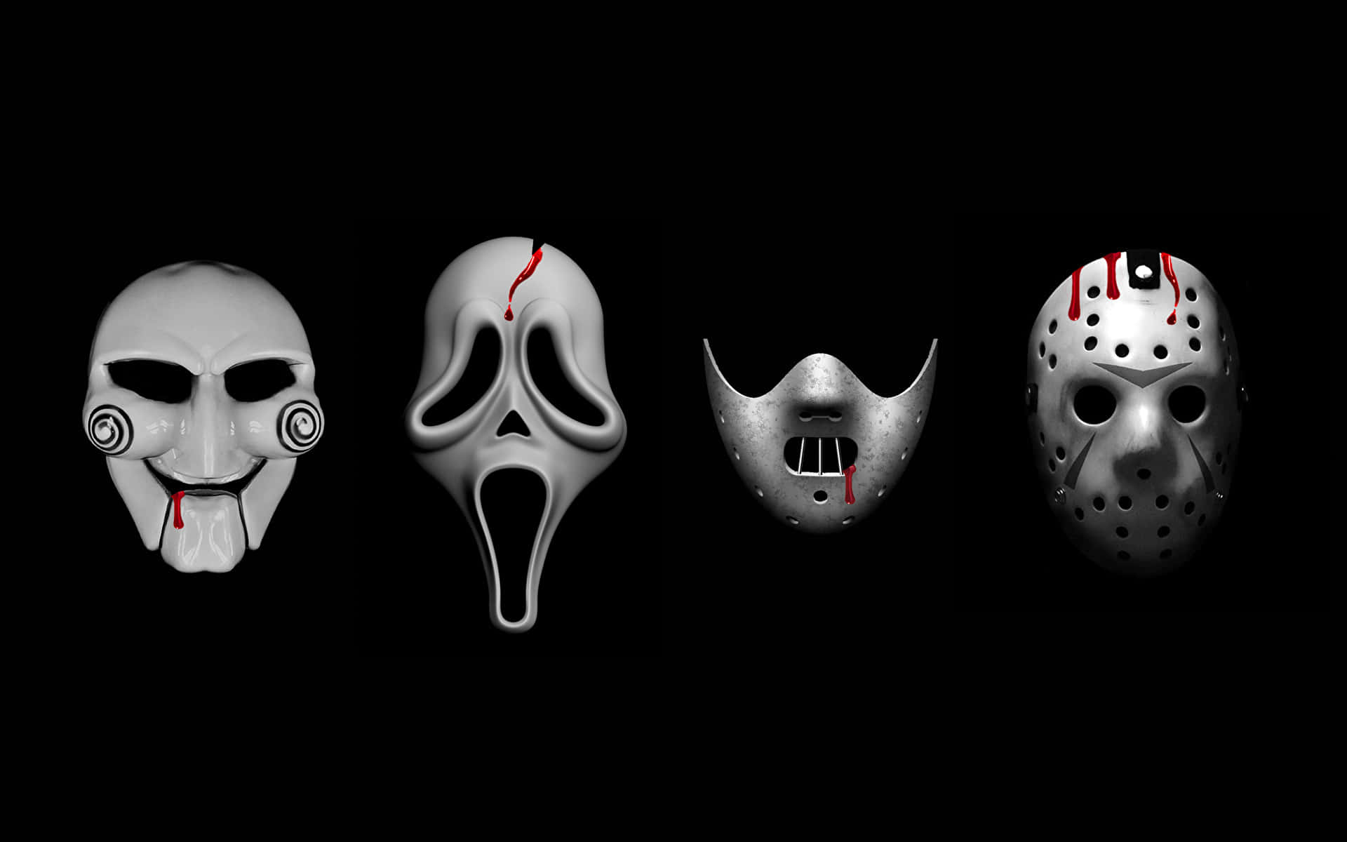 Four Different Masks With Blood On Them Wallpaper