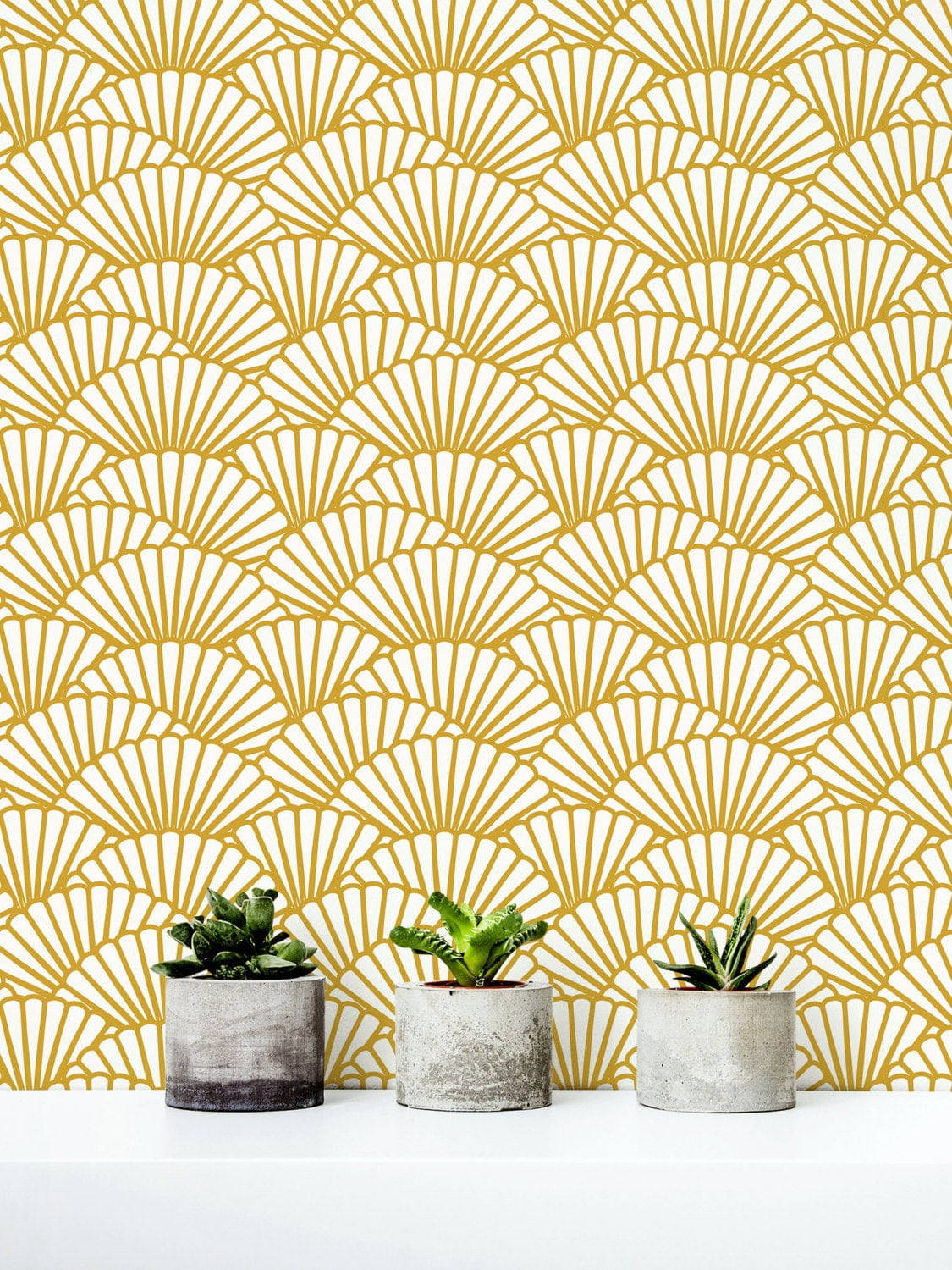 Skålformede mønstre gul æstetik potteplanter design Wallpaper
