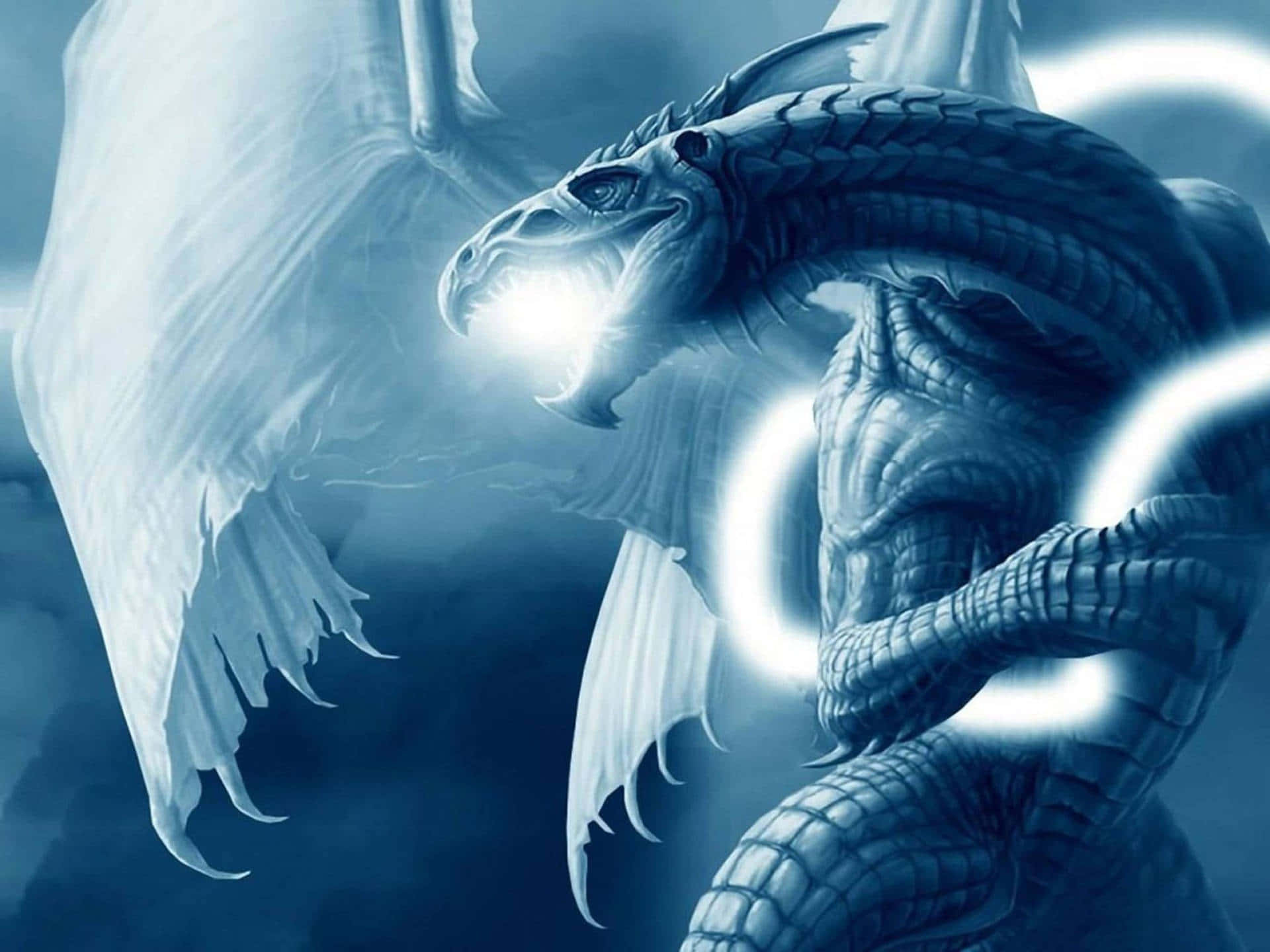 Caption: Breathtaking Blue Fantasy Dragon in Anime Art Wallpaper