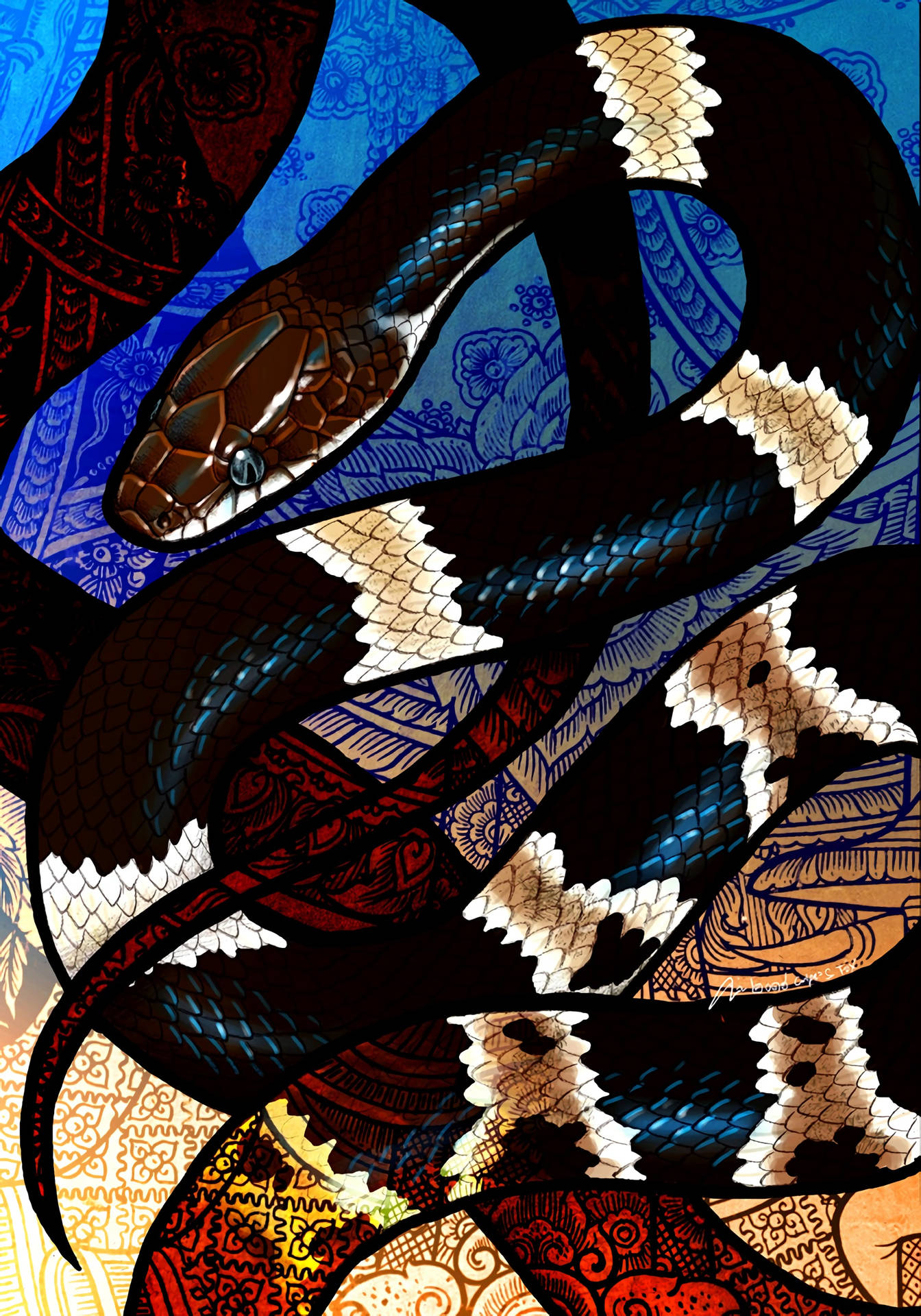 Scaly Snakes Patterned Tapestry Wallpaper