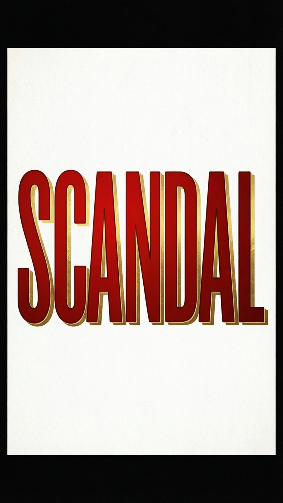 En dristig typografiplakat for TV-serien Scandal med røde og gullaksenter.
