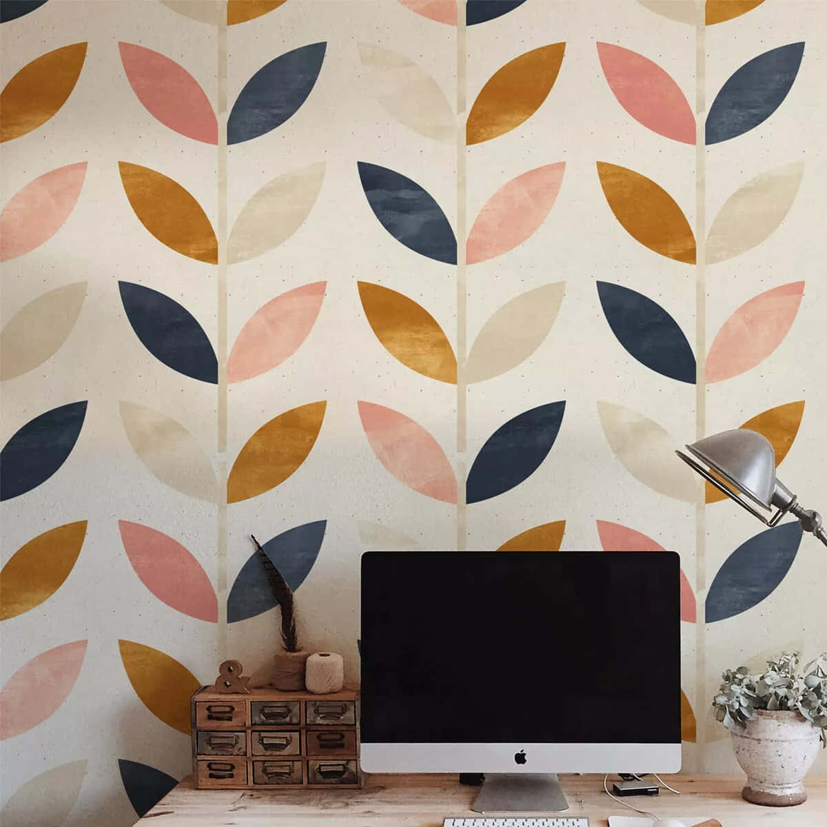 Scandinavian Style Home Office Desk Setup Wallpaper