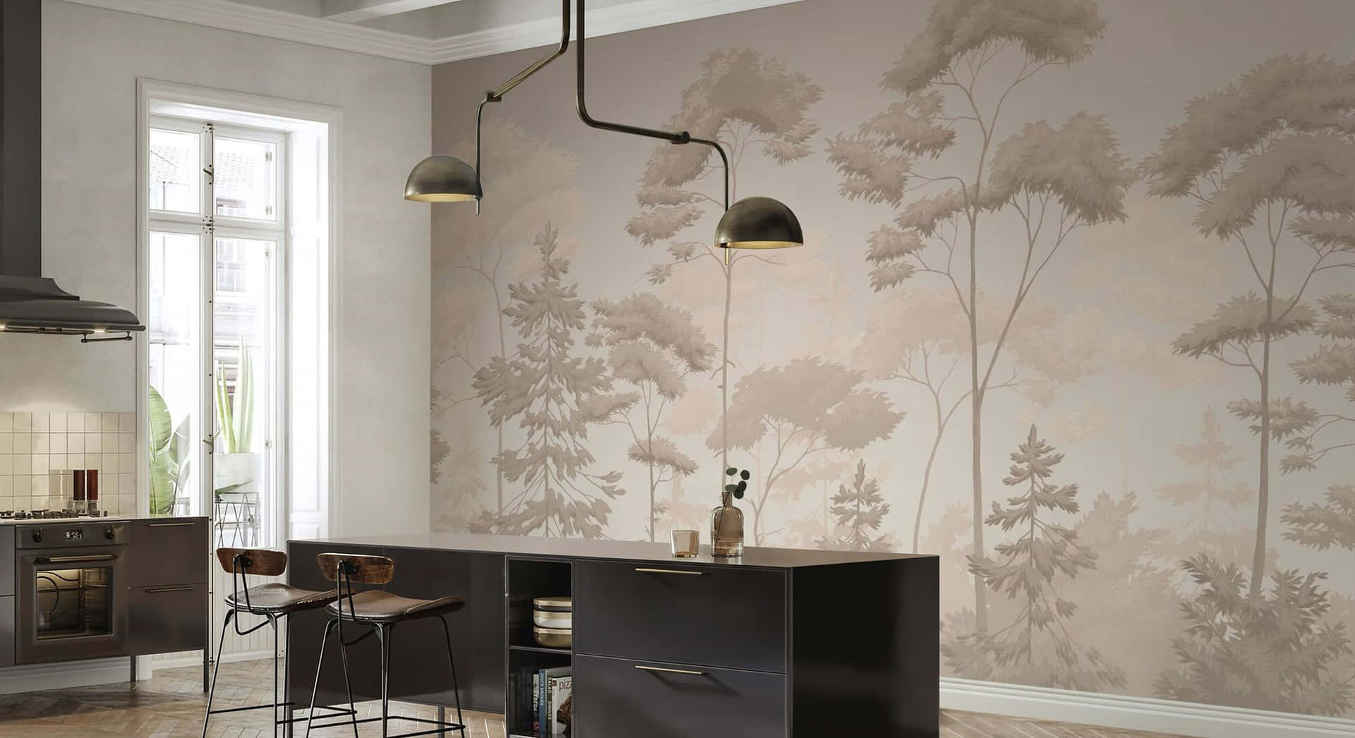 Scandinavian Style Kitchen Interior Wallpaper