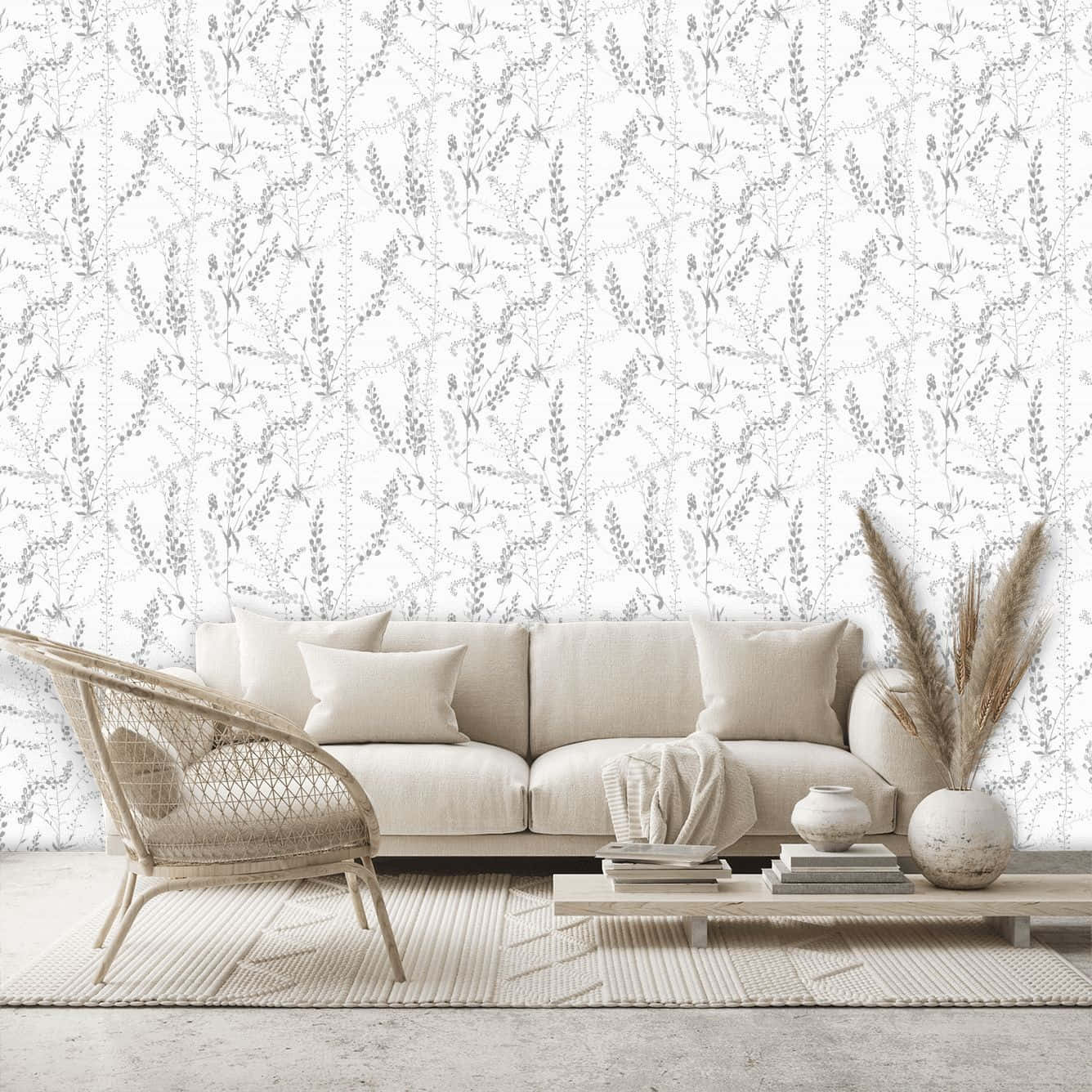 Scandinavian Style Living Room Interior Wallpaper