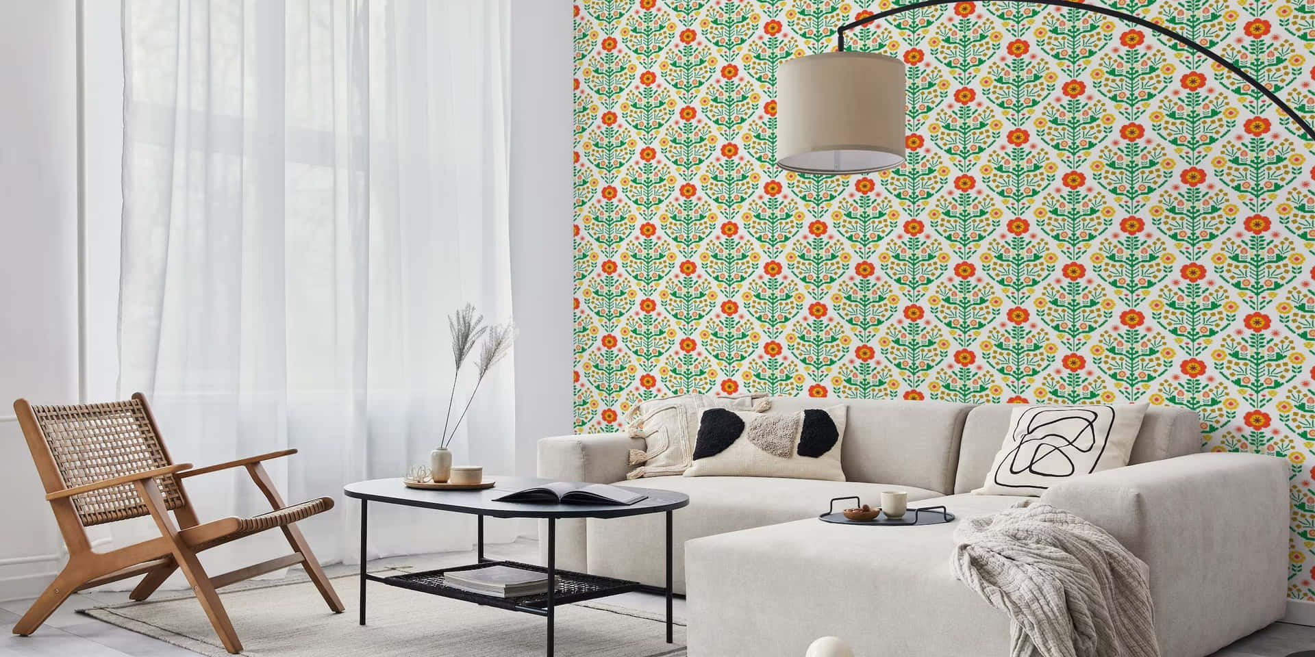 Scandinavian Style Living Room With Bold Wallpaper Wallpaper