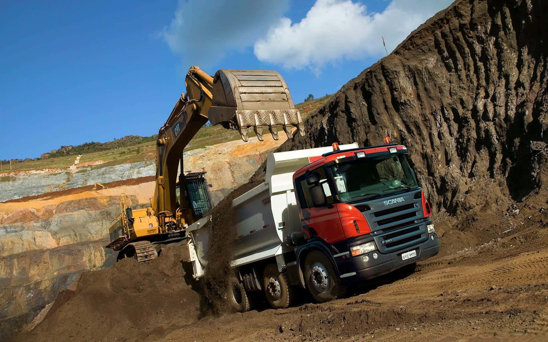 Scania Truck Loadingin Quarry Wallpaper