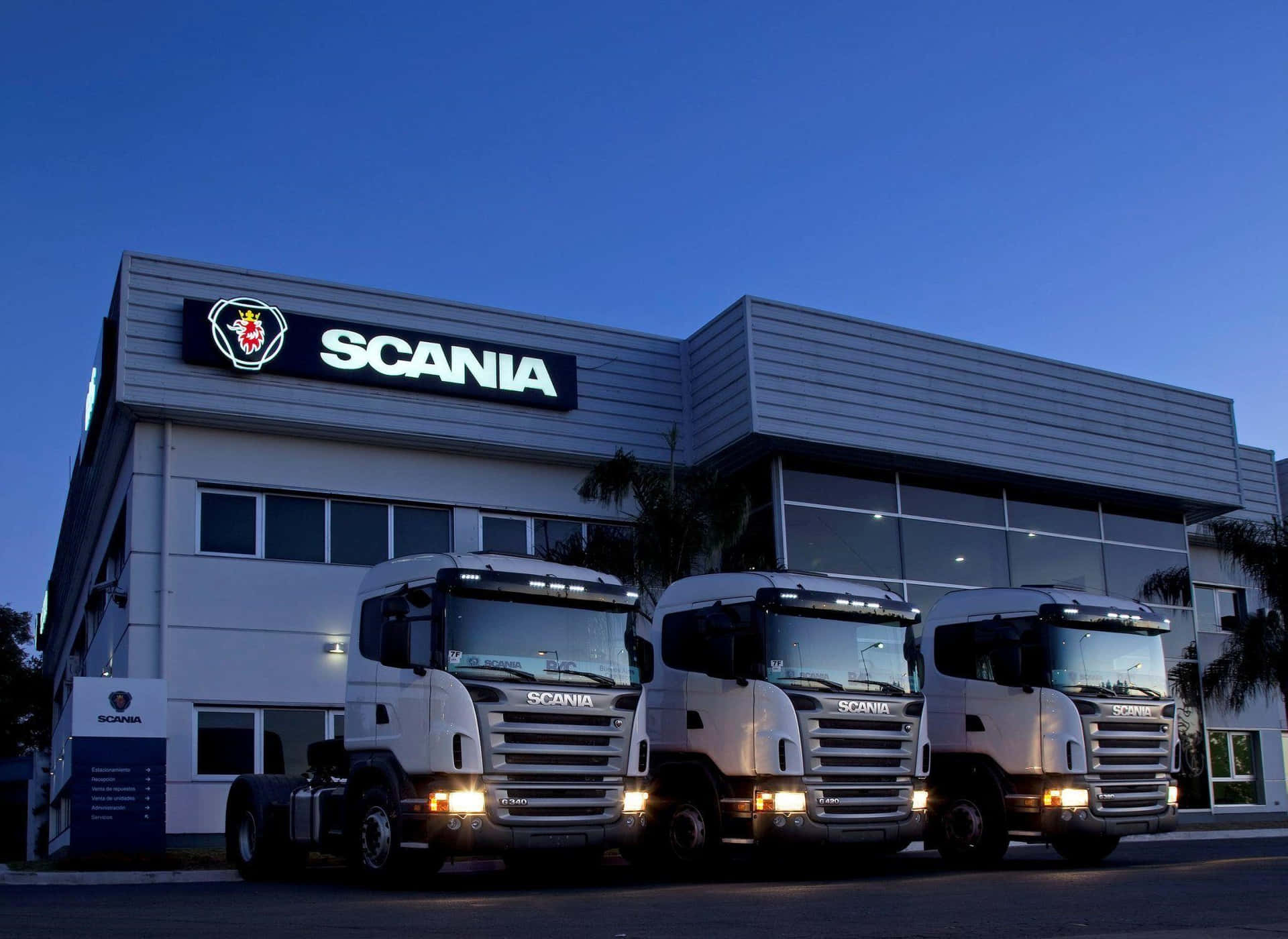 Scania Trucks Dealership Dusk Wallpaper