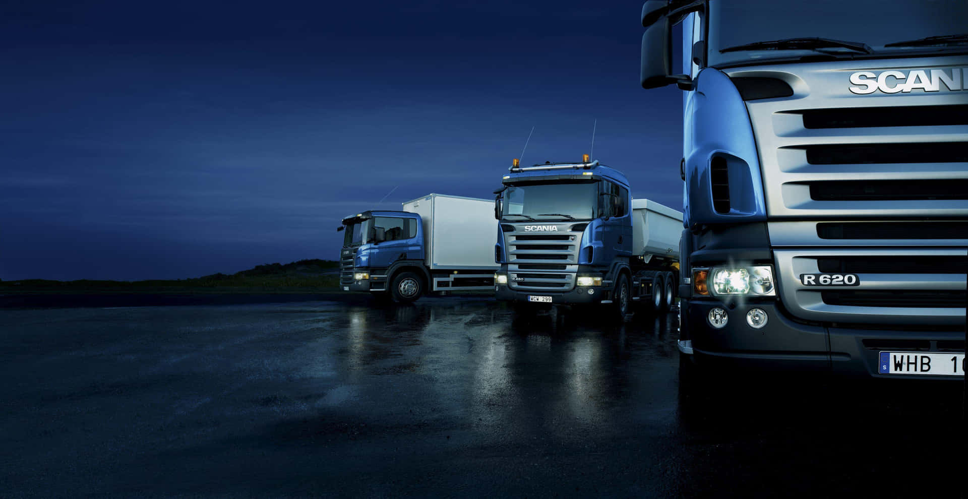 Scania Trucks Dusk Parking Wallpaper