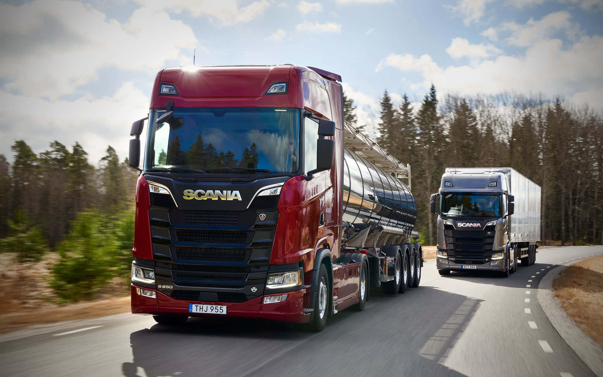 Scania Trucks On Highway Wallpaper