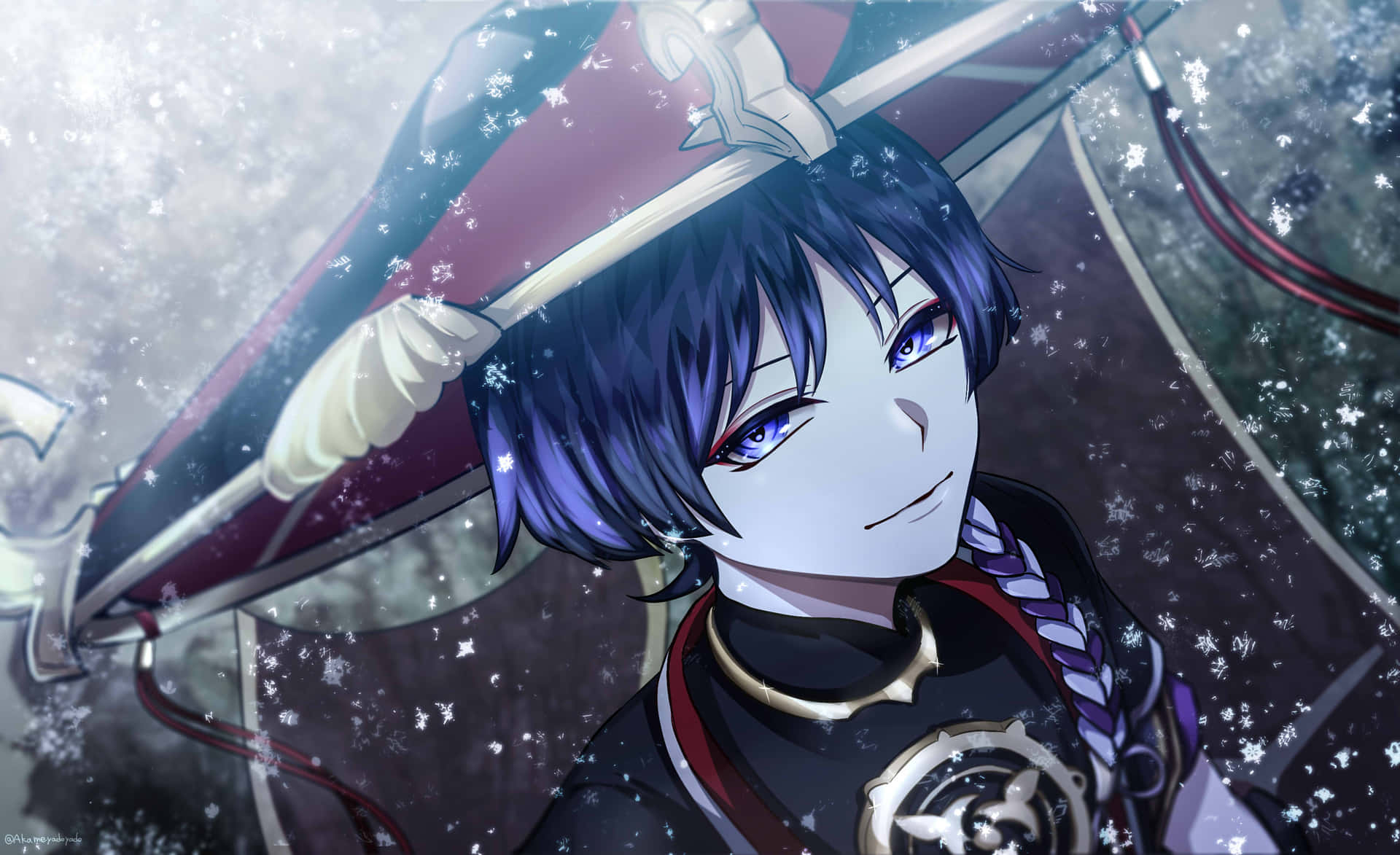 A Character With Blue Hair And A Hat Wallpaper