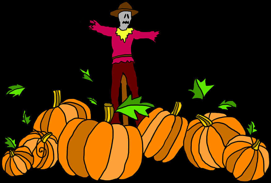 Scarecrow Standing Above Pumpkins PNG