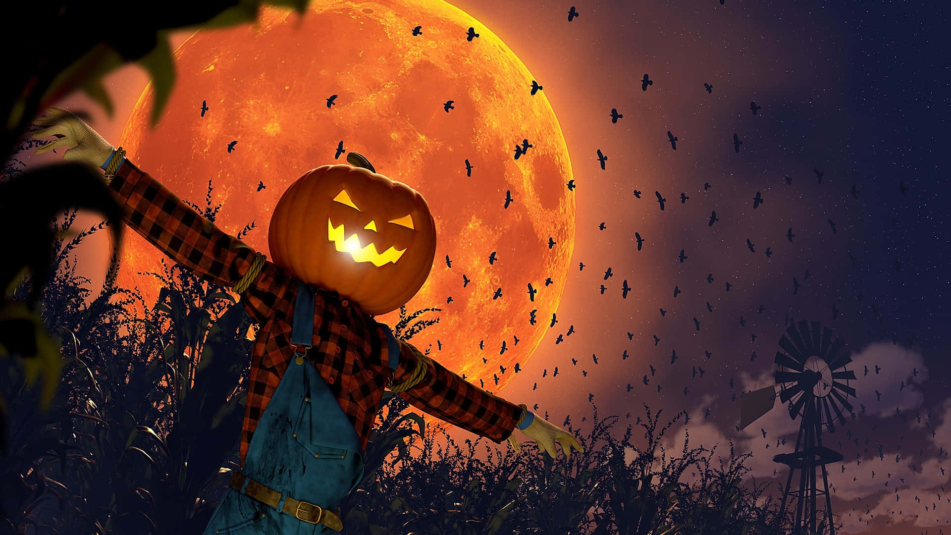Strolling along the Field of Scarecrows Wallpaper
