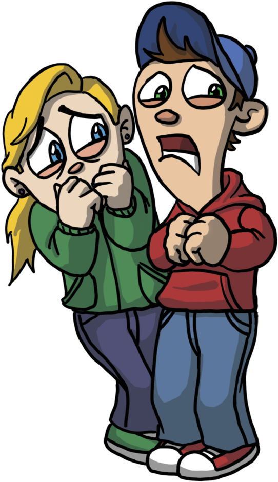 Scared Cartoon Kids Haunted House Reaction PNG