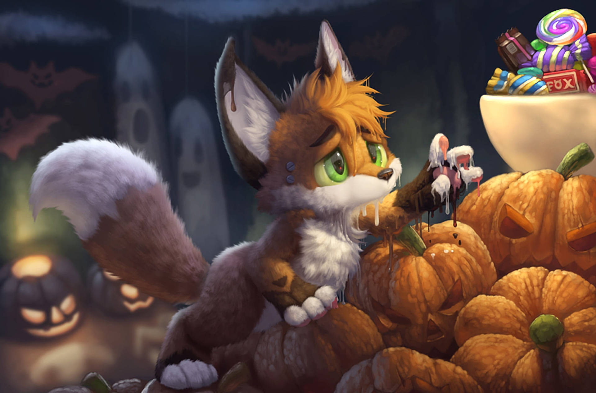 Scared Fox Cute Halloween Desktop Wallpaper