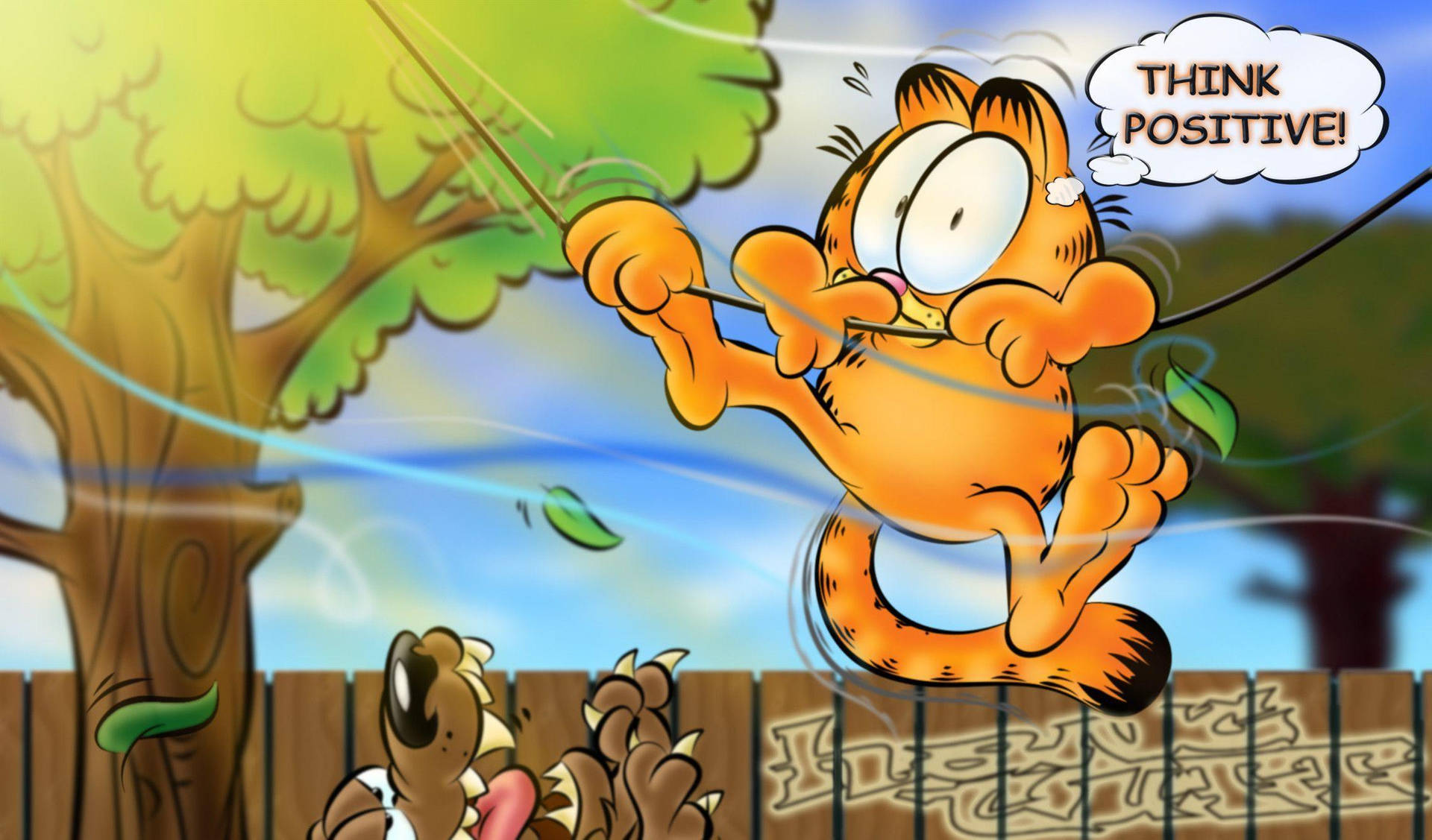 Scared Garfield And Chain Dog Wallpaper