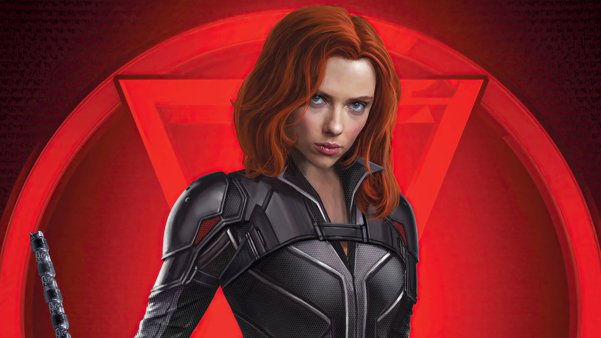 Animeret Scarlett Johansson som Sort Ulv Wallpaper