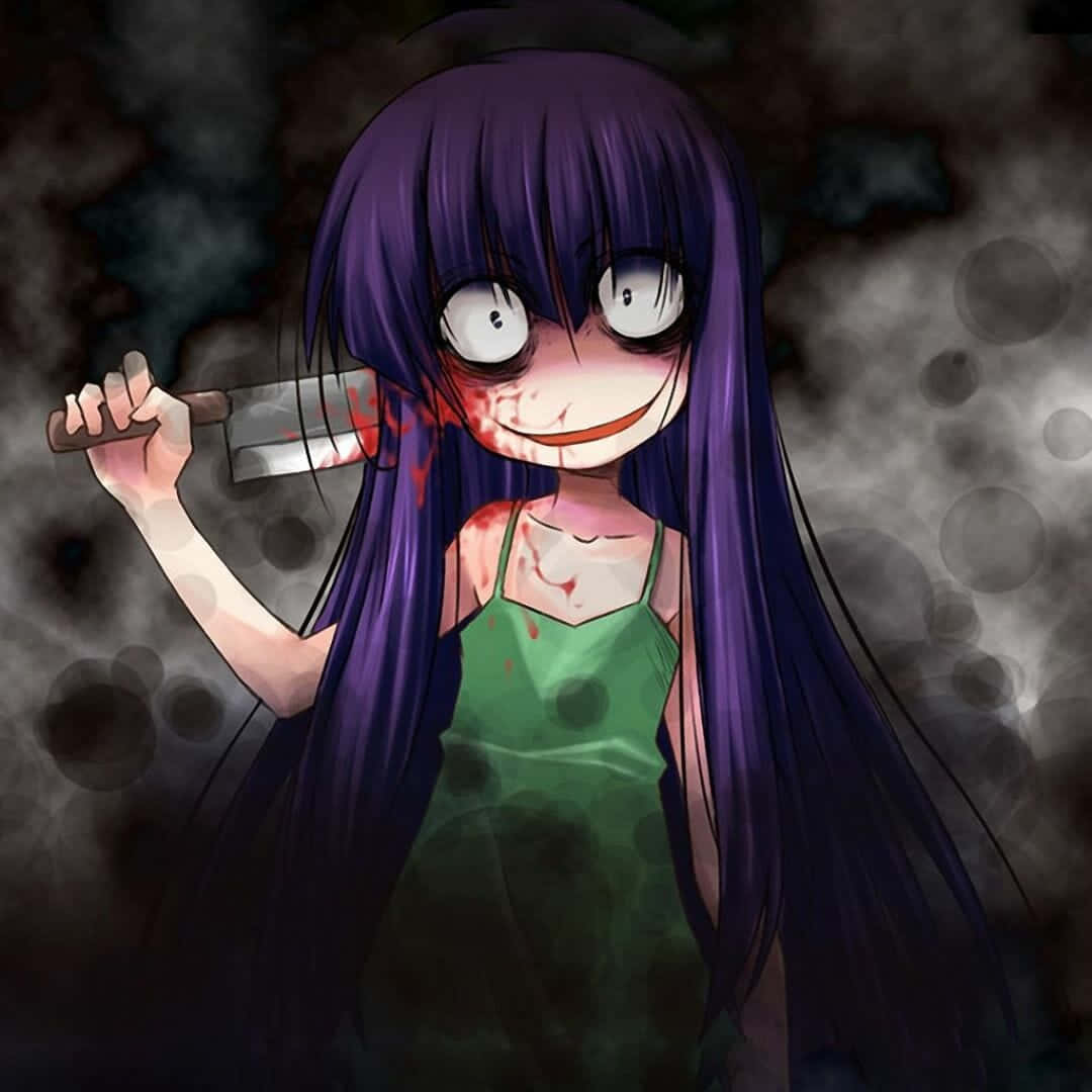 Download Scary Anime Girl Stabs Herself Wallpaper 