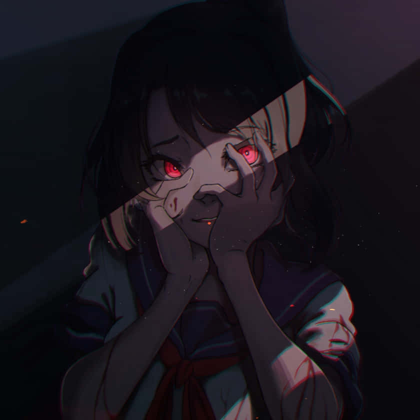 Premium AI Image  an anime girl with glowing red eyes in a dark forest