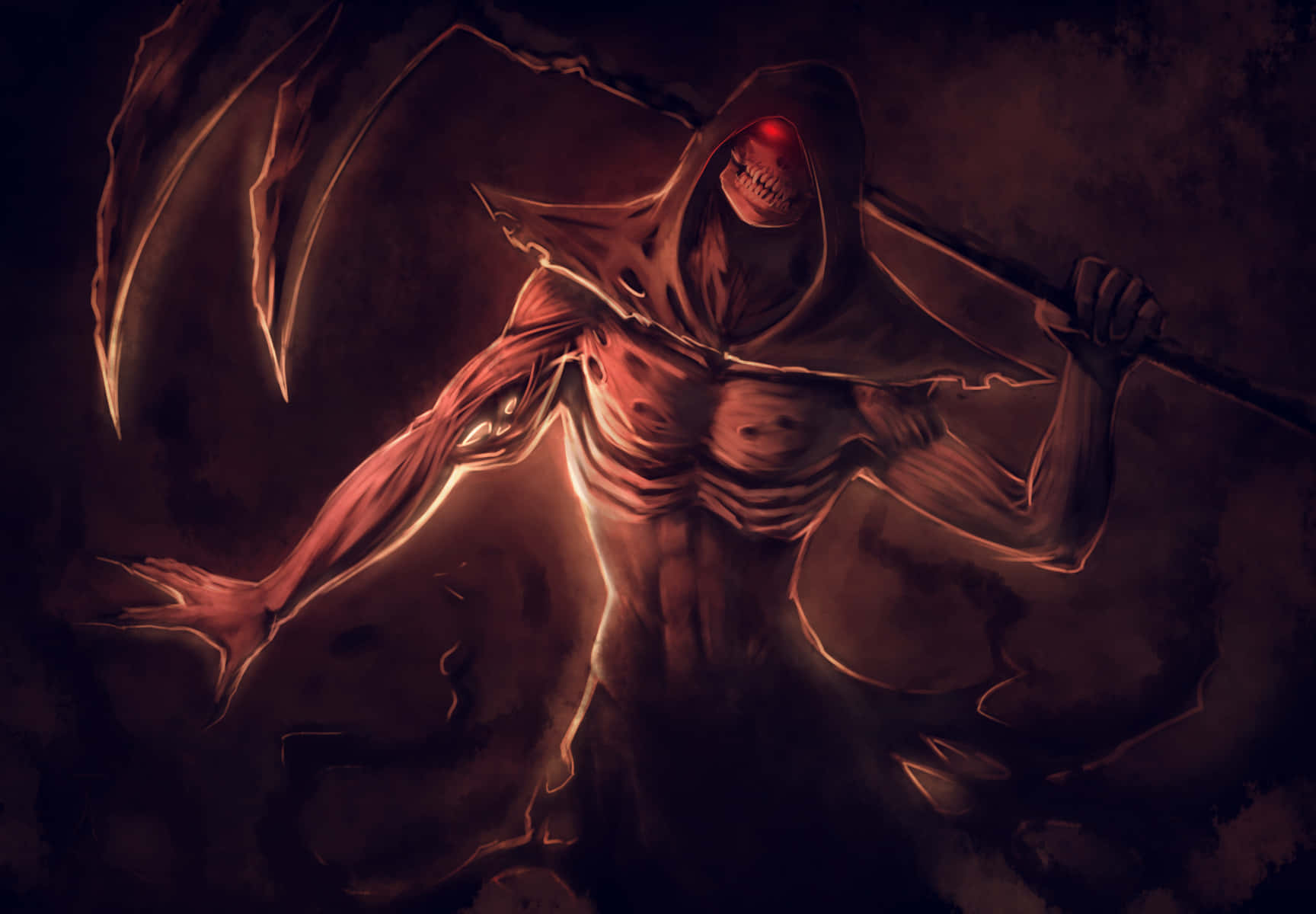 Skræmmende Anime Grim Reaper med syv farver. Wallpaper