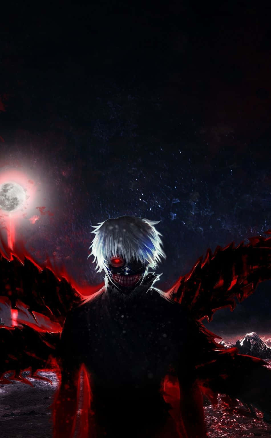Scary Anime Kaneki With Red Wings Wallpaper
