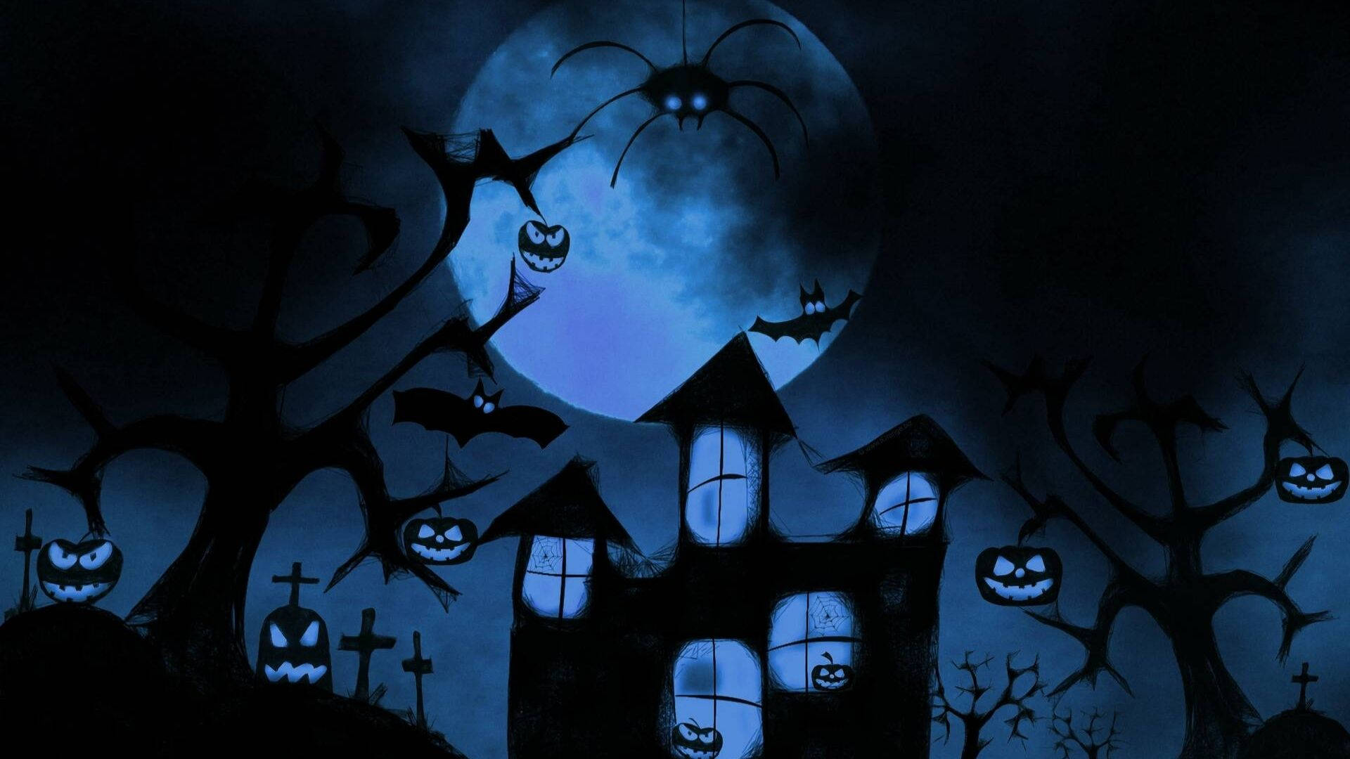 Scary Cartoon Halloween Cemetery Wallpaper
