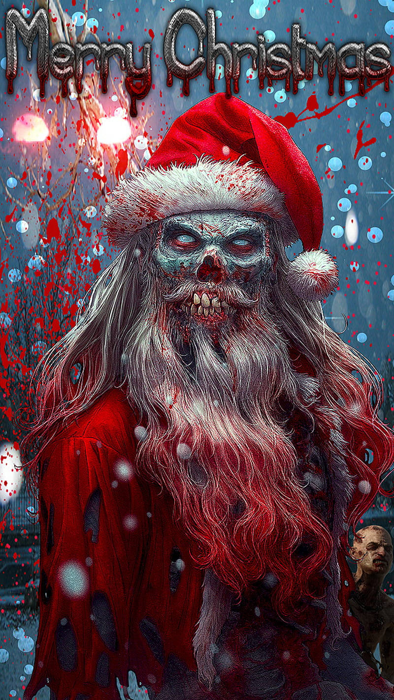 A Zombie Santa Claus With A Hat And A Sleigh Wallpaper