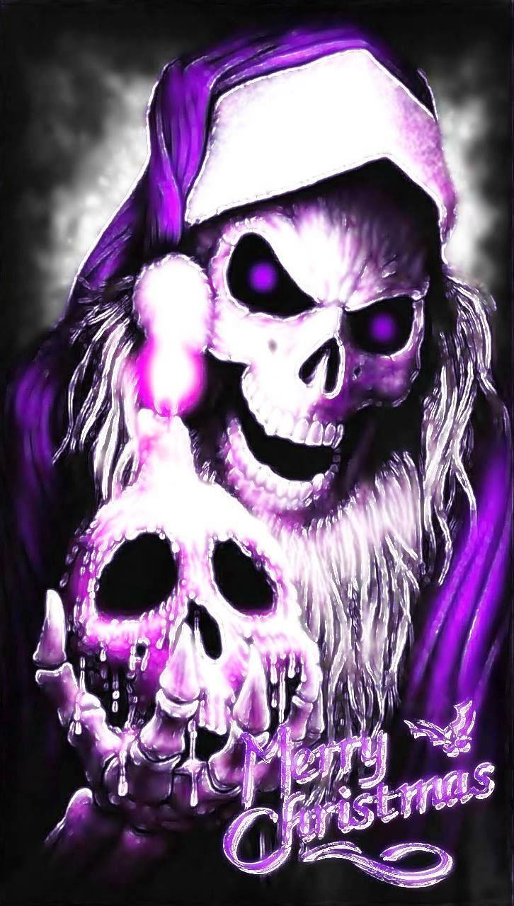 A Purple Skull With A Purple Hat And A Purple Bow Wallpaper