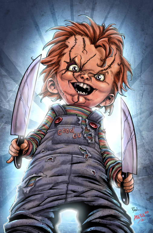 Scary Chucky With Two Knives Background
