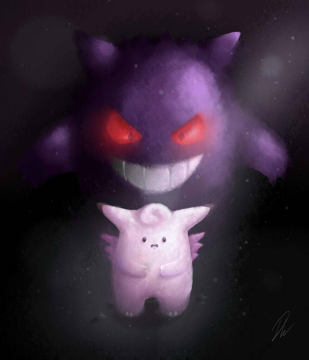 Scary Clefairy And Gengar Art Wallpaper