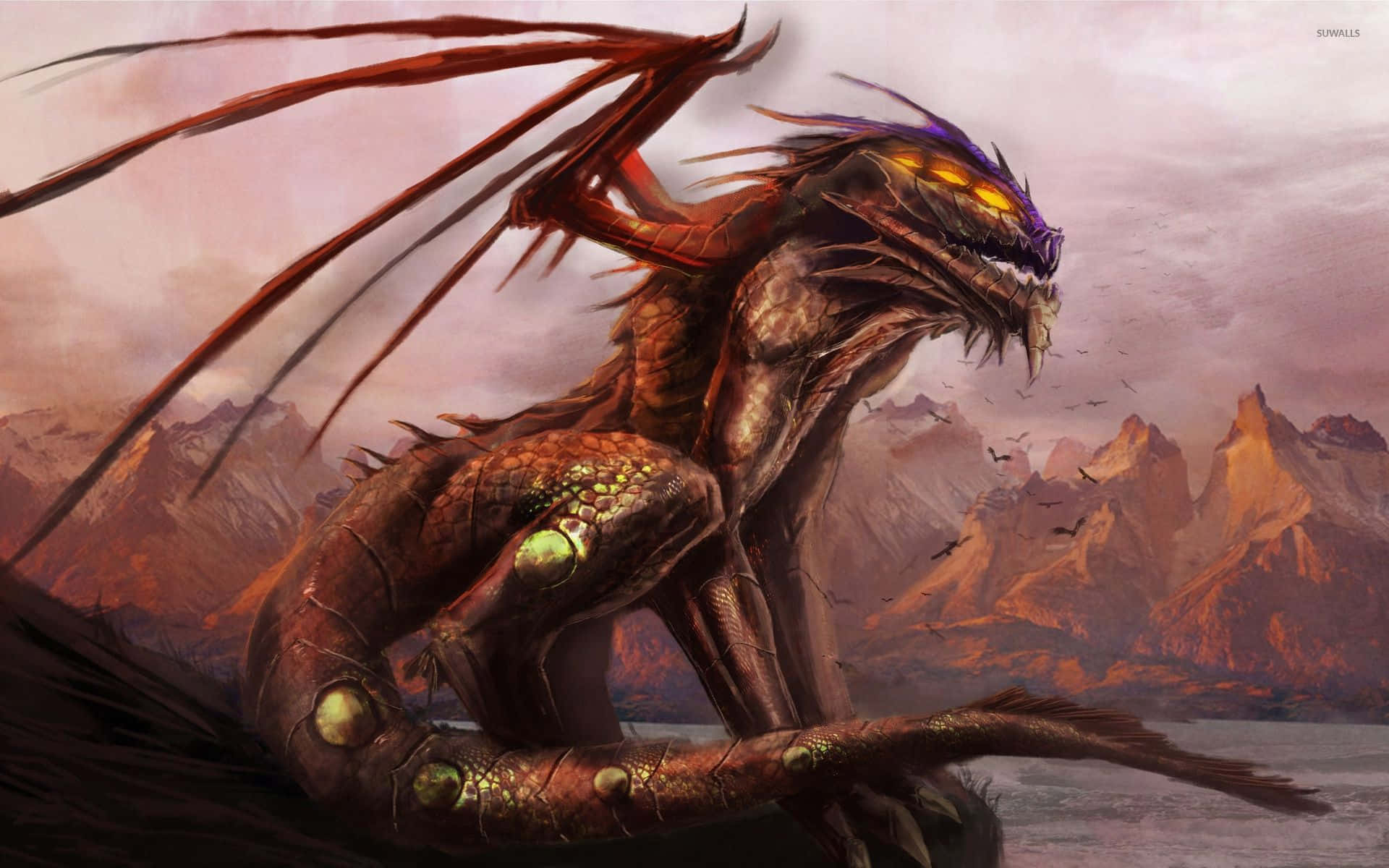 Red Bronze Color Scary Dragon Wallpaper