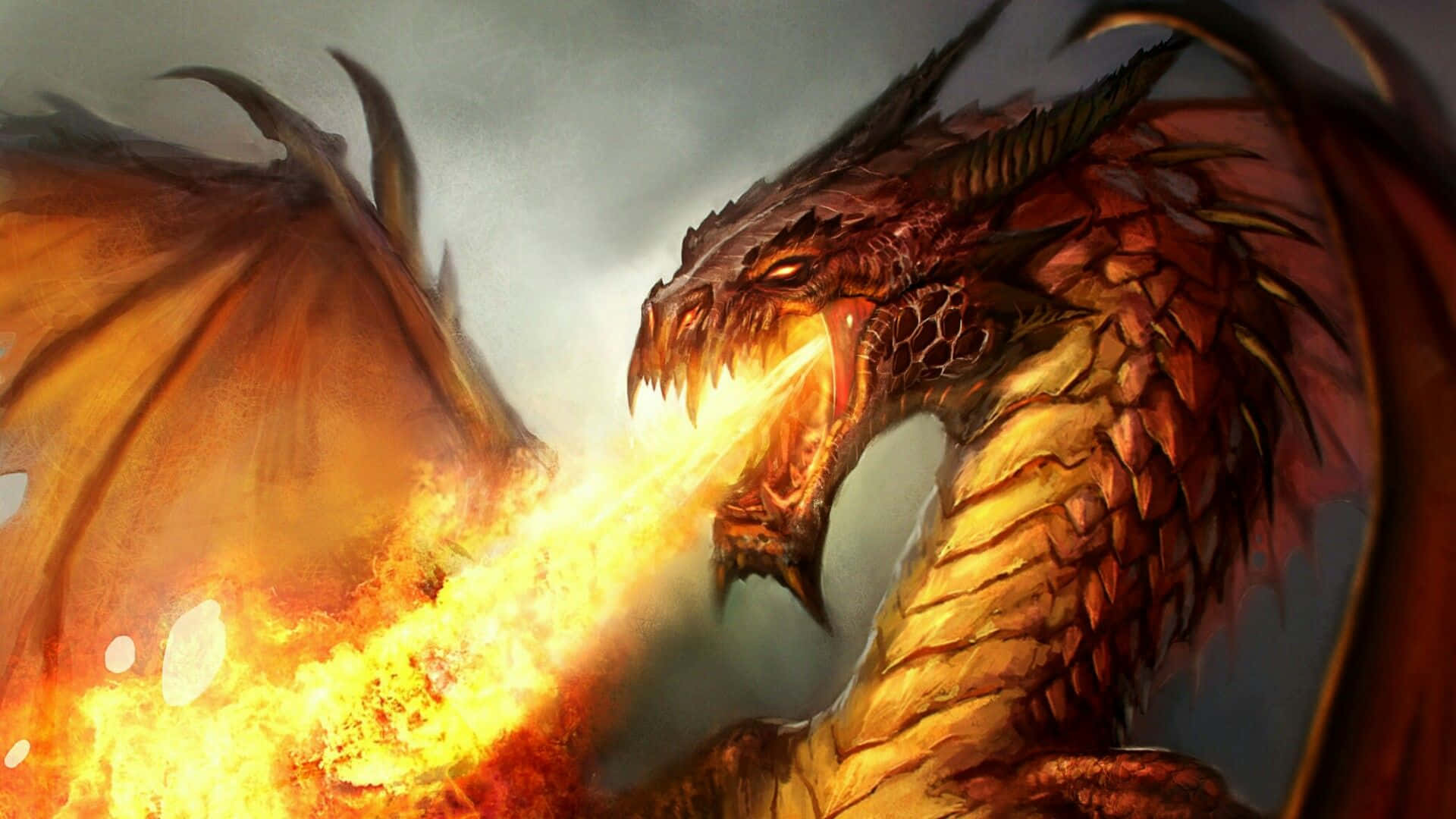 Scary Dragon With Fire Blast Wallpaper