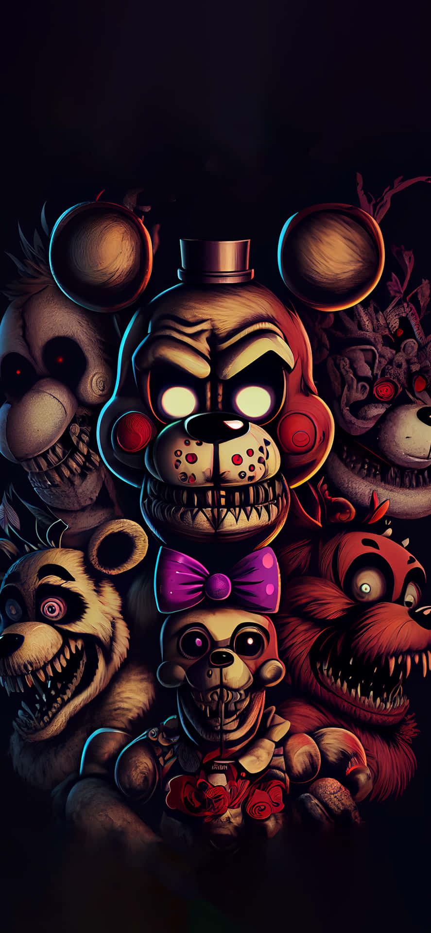 Scary Fnaf Characters in Dark Setting Wallpaper