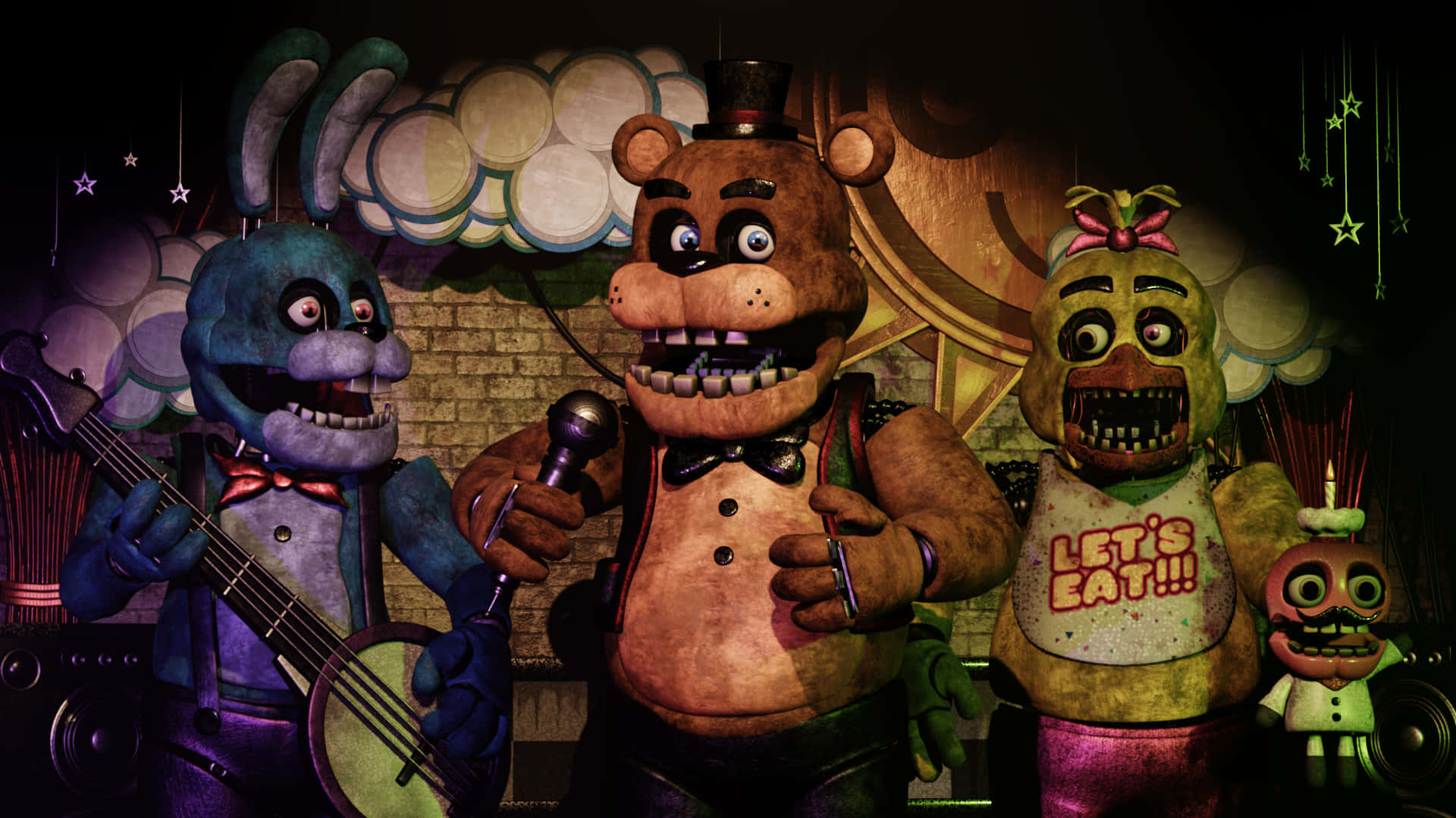 Mysterious Five Nights at Freddy's Characters Lurking in the Dark Wallpaper