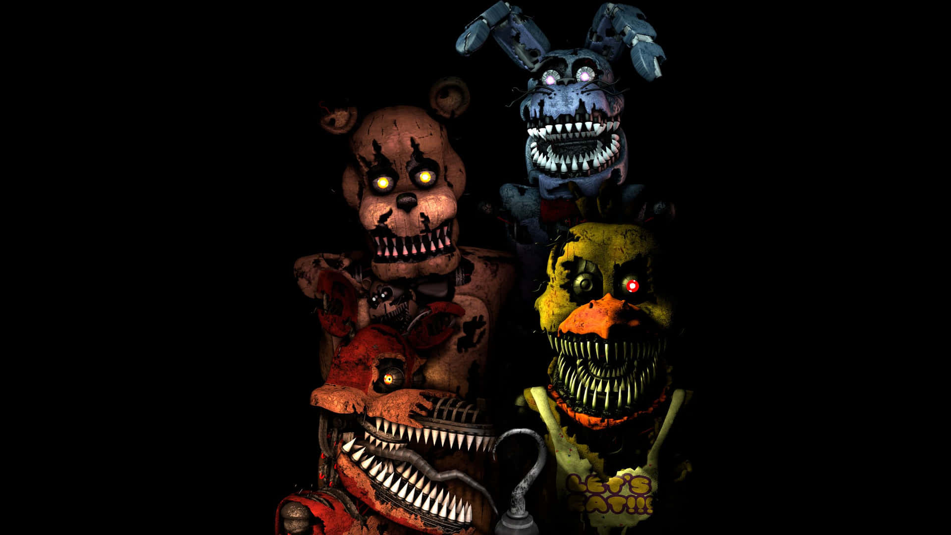 Spooky Night at Freddy's - FNAF Characters in Action Wallpaper