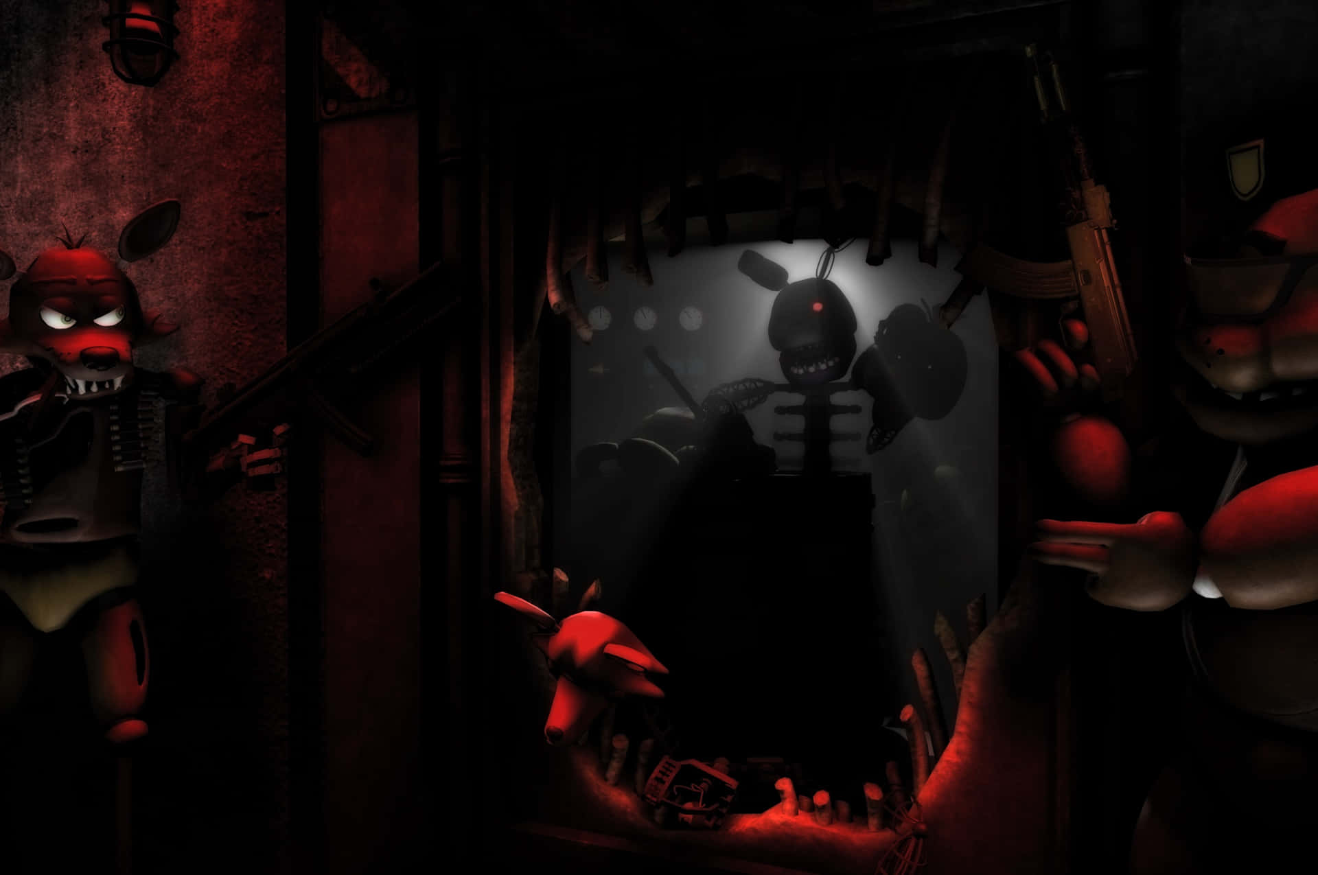 Creepy FNAF Characters Lurking in the Dark Wallpaper