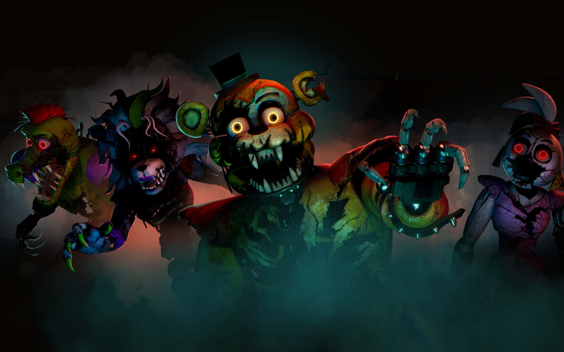 Terrifying FNAF Characters Lurking in the Shadows Wallpaper
