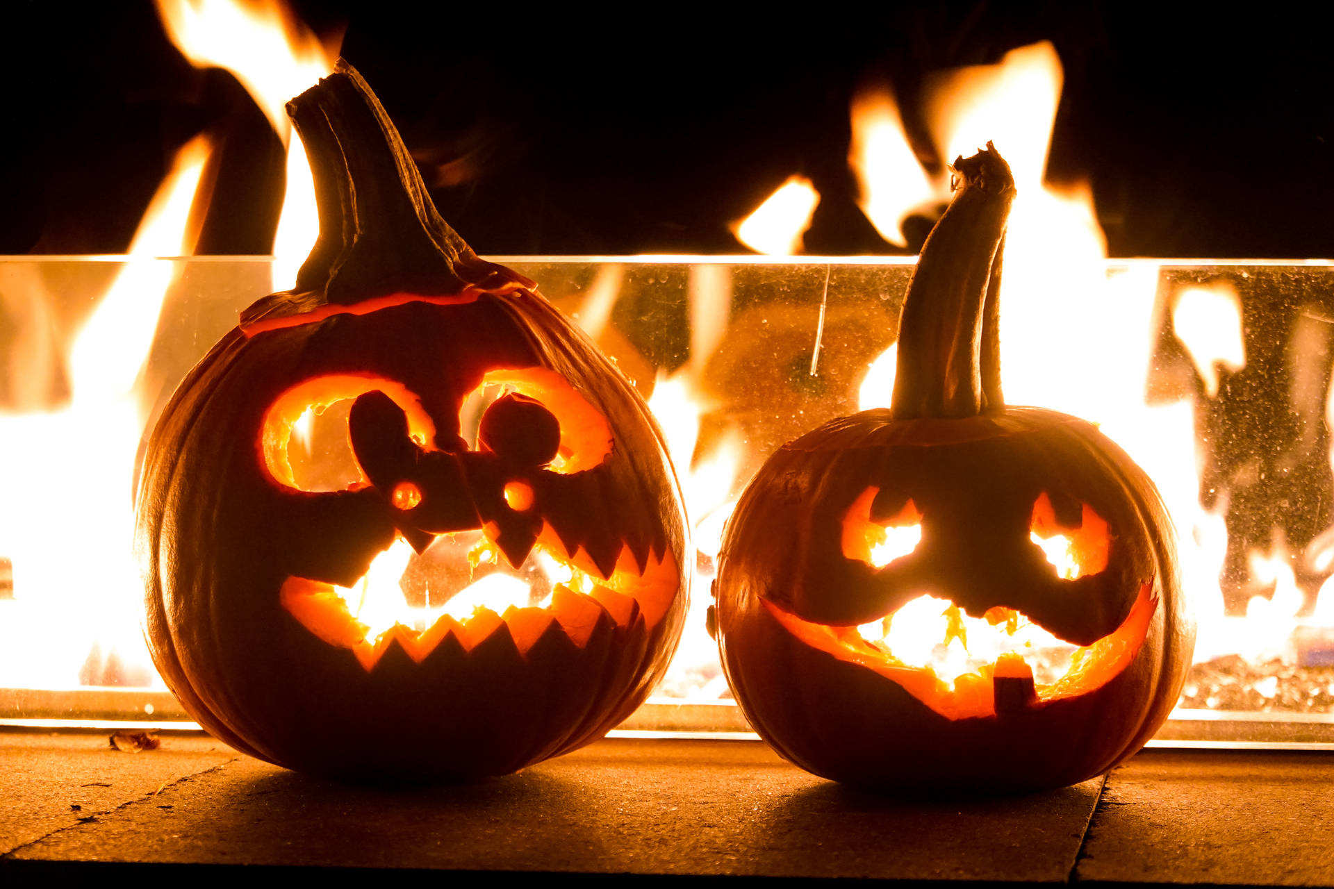 Scary Halloween Burning Carved Pumpkins